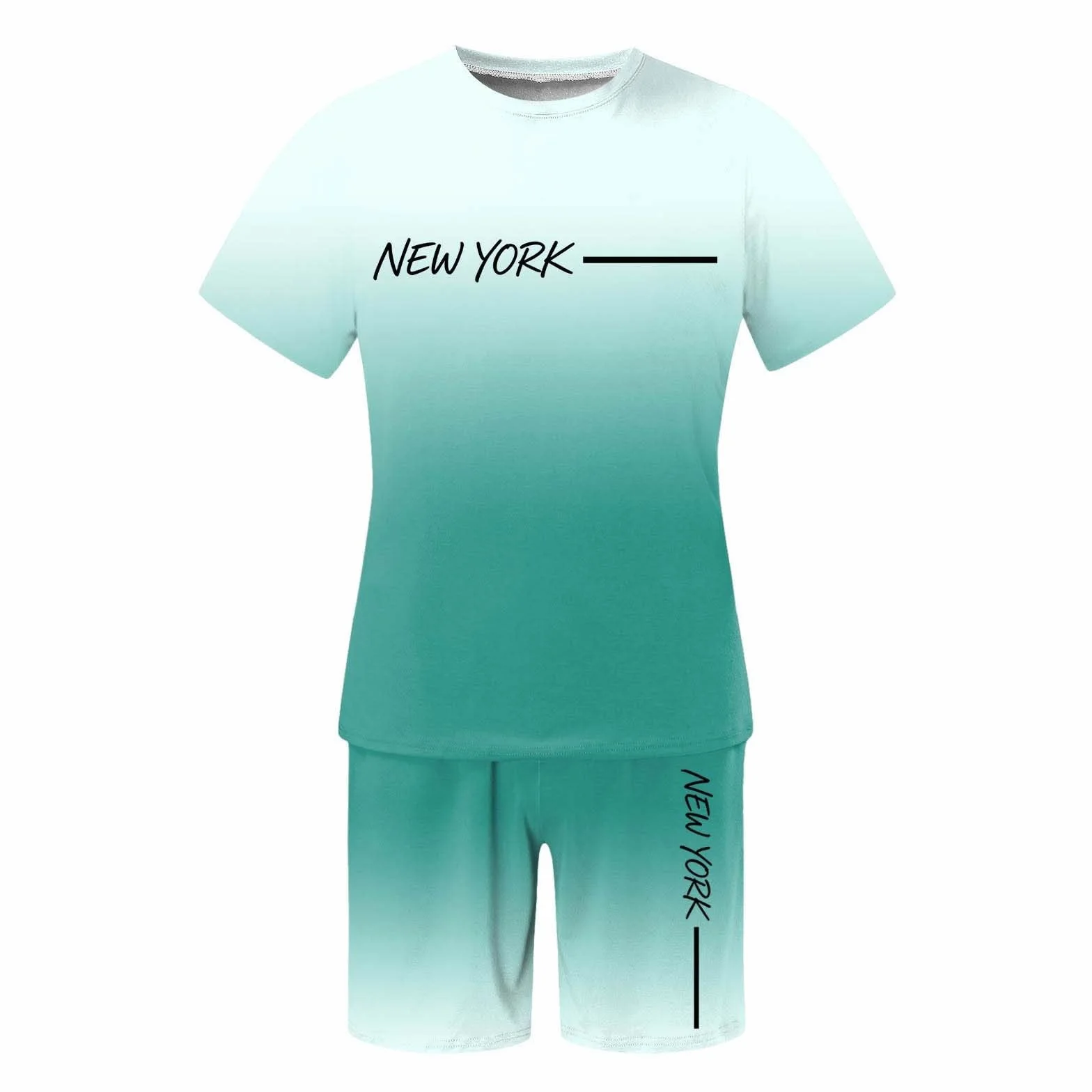 Conjunto Casual de Verano para Hombre Camiseta Manga Corta y Pantalones Cortos Estampado Degradado