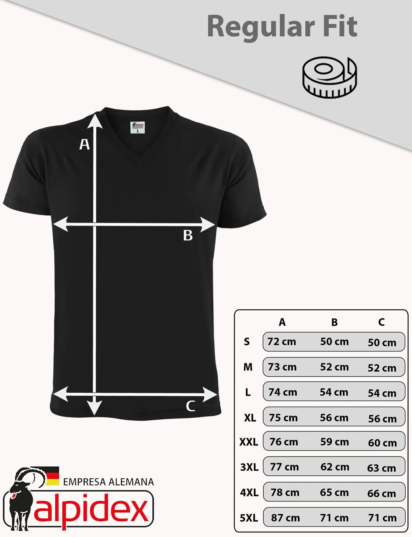 ALPIDEX T-Shirt Hombre Pack 5 Cuello V 100% Algodón Manga Corta Unicolor S-5XL