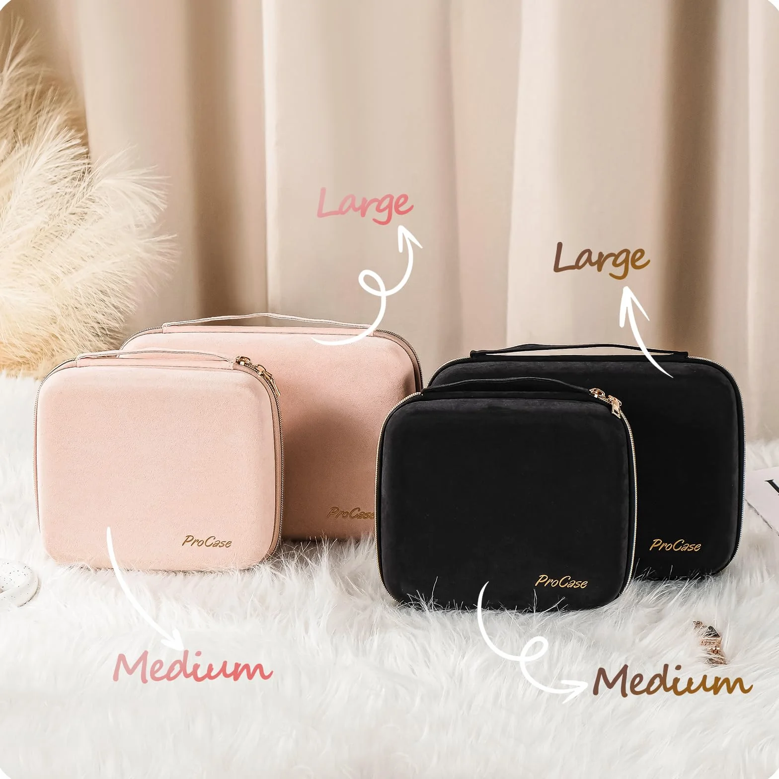 ProCase Estuche Organizador de Joyas Viaje, Joyero Portátil Cremallera Rosa Mediano