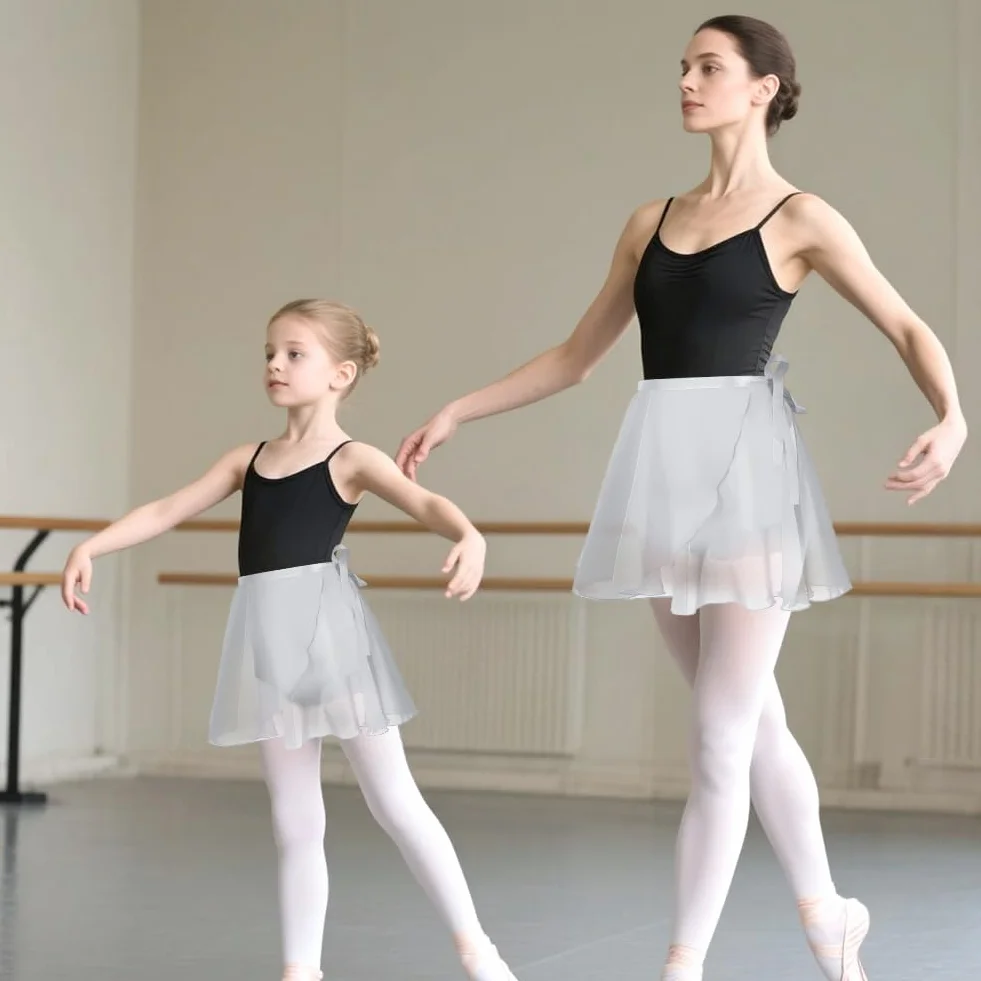 Falda de Ballet Corta para Mujer Transpirable Envolvente de Gasa Cintura Ajustable