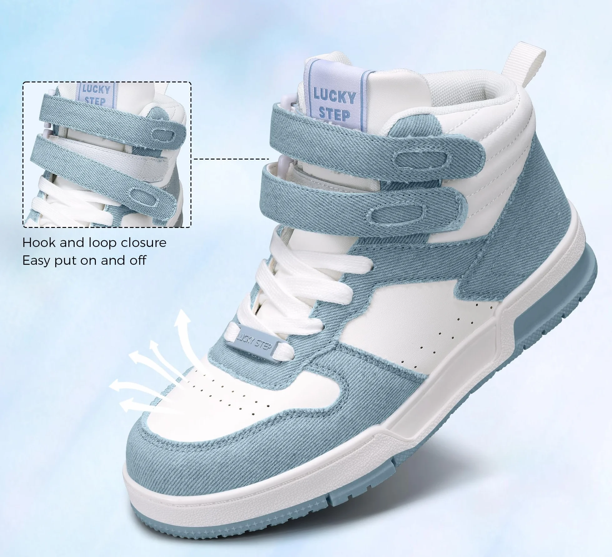 LUCKY STEP Zapatillas Deportivas de Moda para Mujer Botas de Baloncesto con Plataforma de Cierre autoadherente de Cuero Sintético