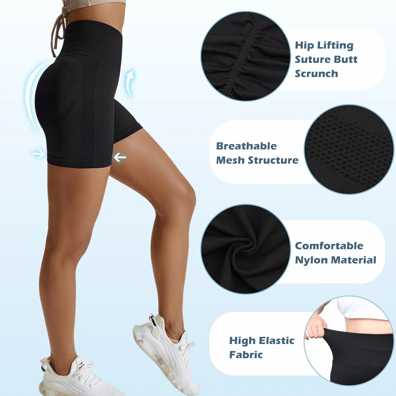 Pantalones Cortos Mujer Elásticas Leggins Push Up Cintura Alta para Gym Fitness