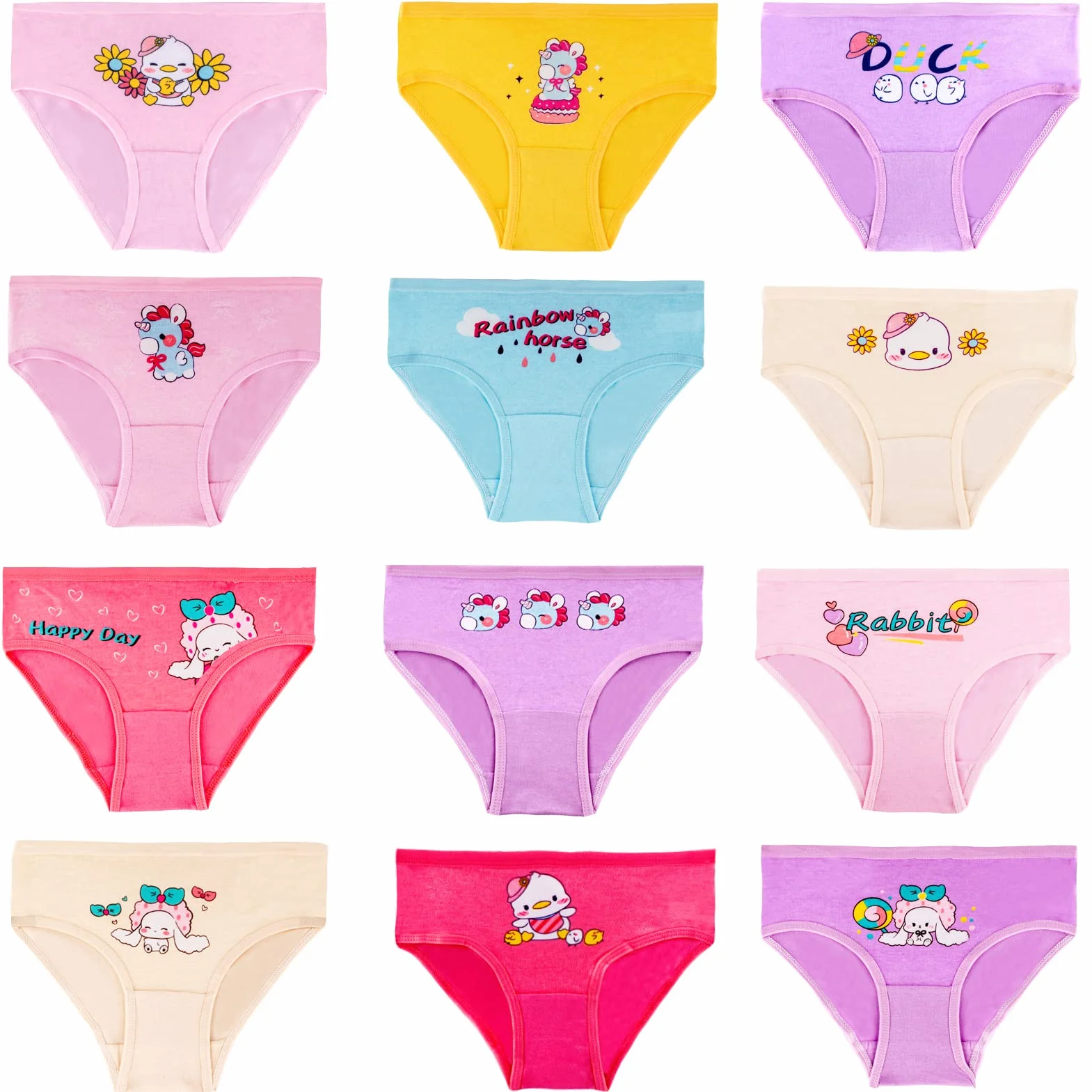 JackLoveBriefs Bragas algodón niña Paquete 12 Calzoncillos 2-9 años