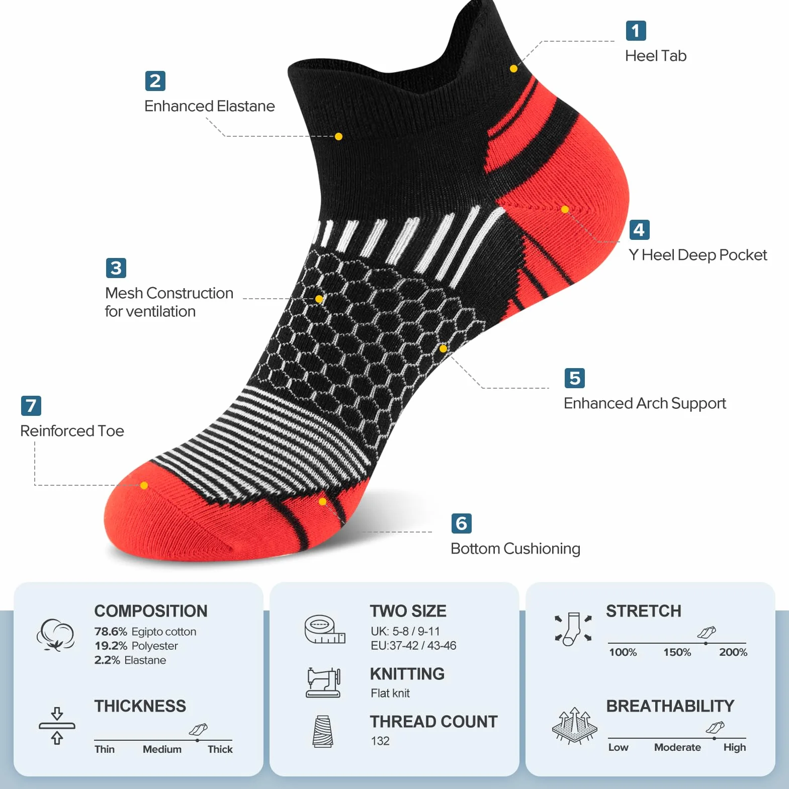 Calcetines Deportivos para Hombres Cortos 6 Pares
