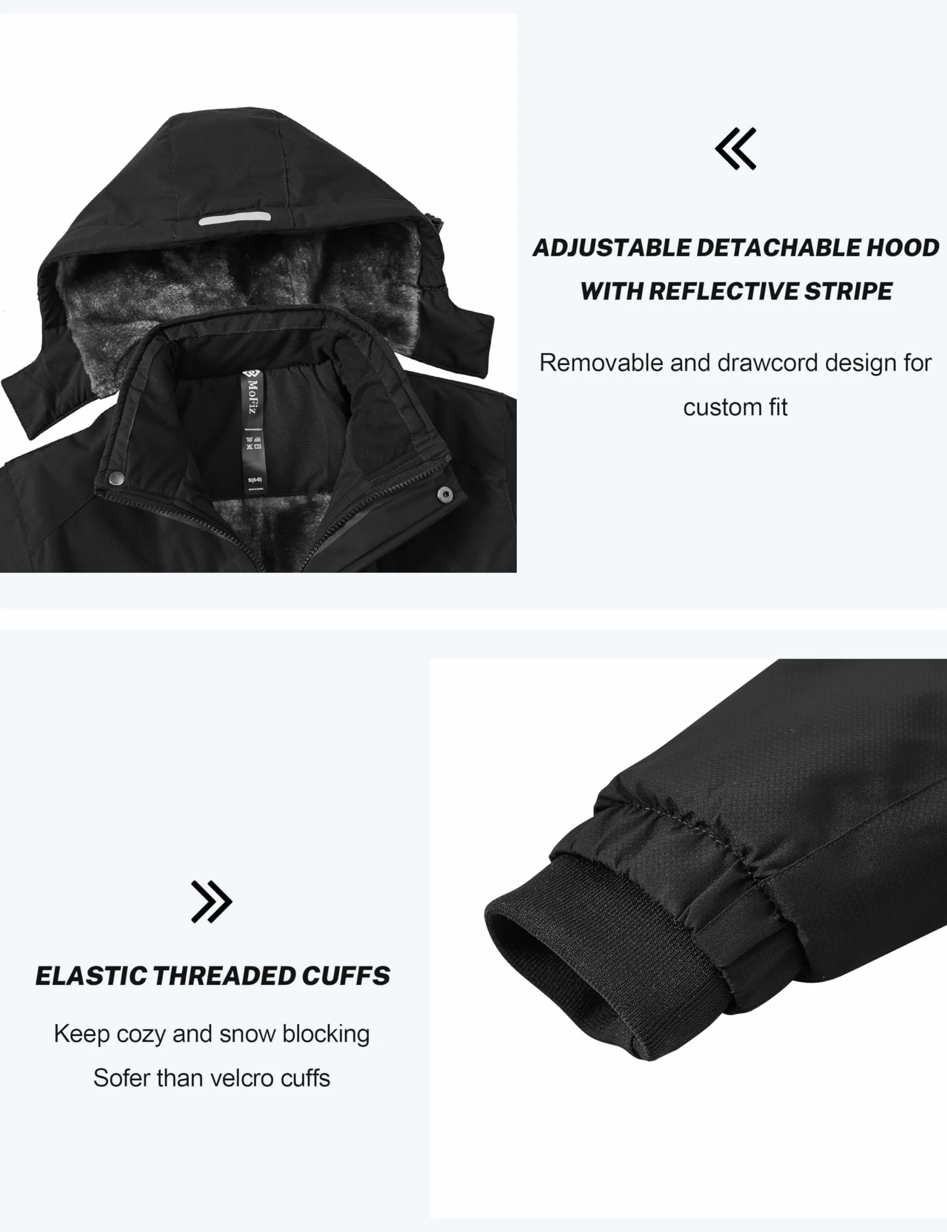 MoFiz Chaquetas de Esquí para Niño Invierno Impermeable Antiviento Capucha Desmontable 6-16 Años