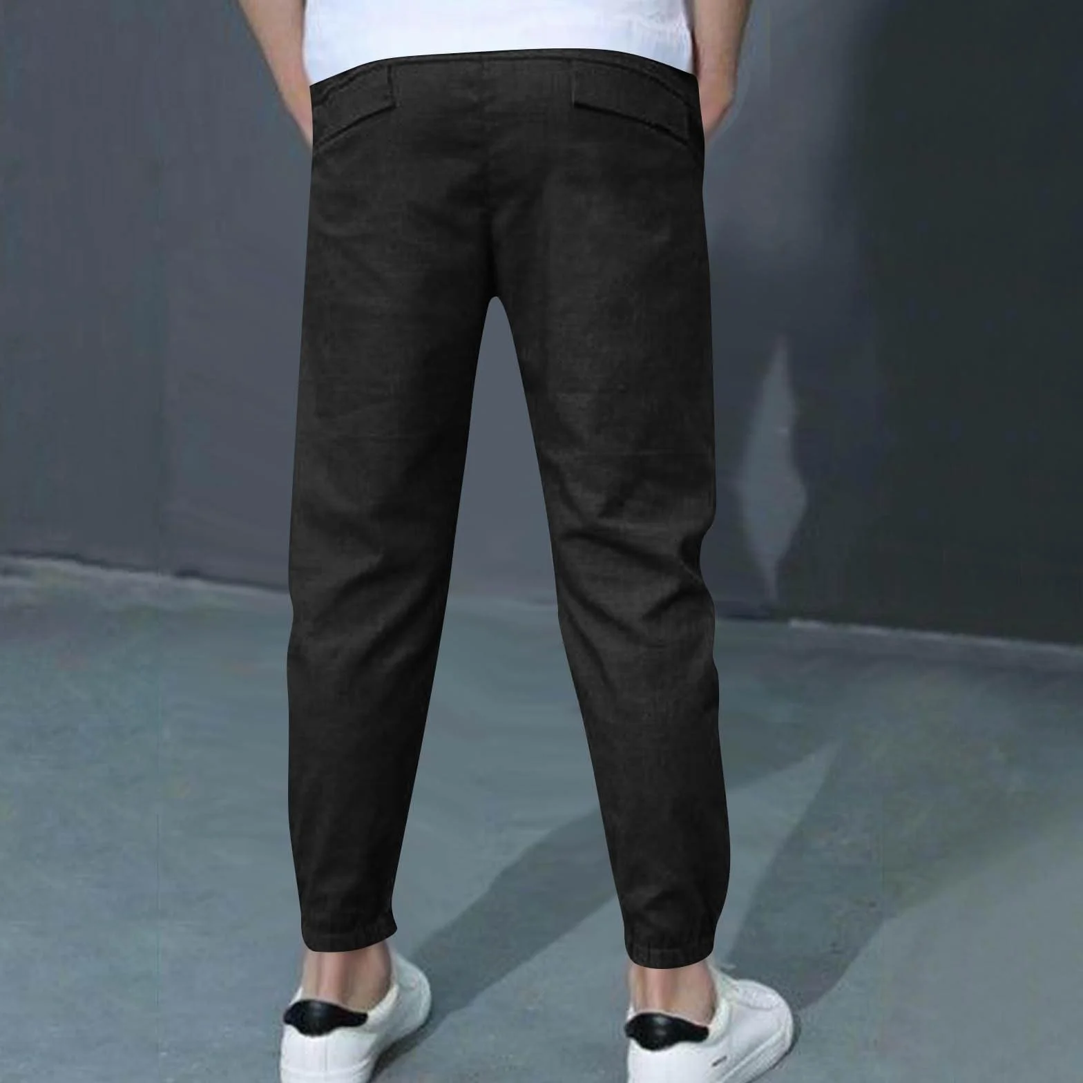Pantalones de chándal de lino para niños con cordón, cintura elástica, ajuste holgado