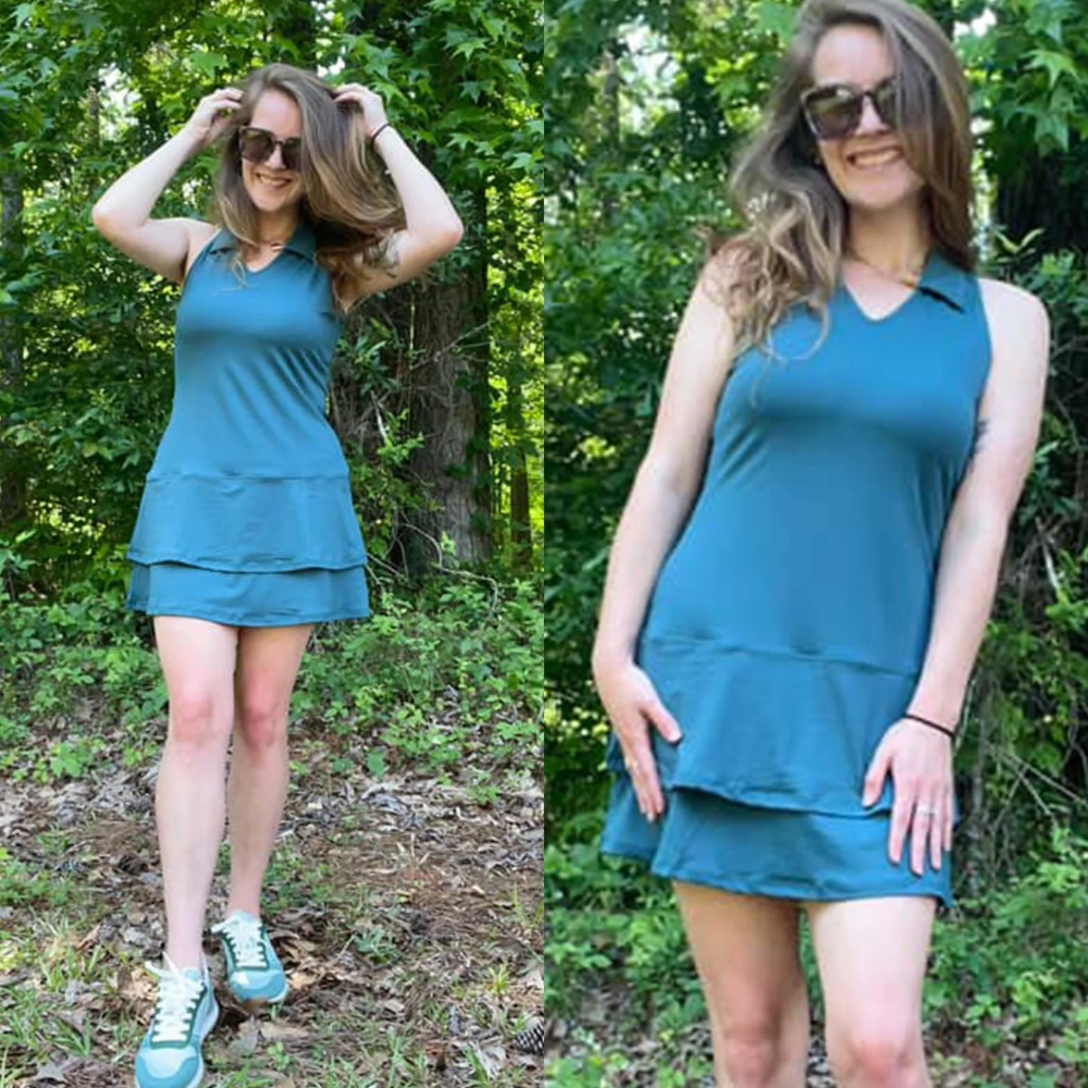 Soneven Vestido de tenis para mujer sin mangas con pantalones y cremallera 1/4