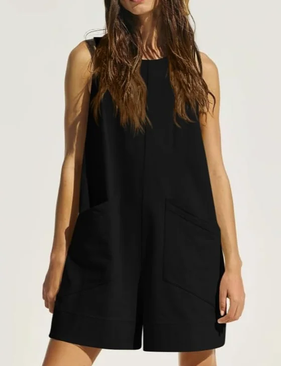 Haibang Jumpsuit Elegante Mono Mujer Verano Corto Sin Mangas Cuello Redondo Peto Casual