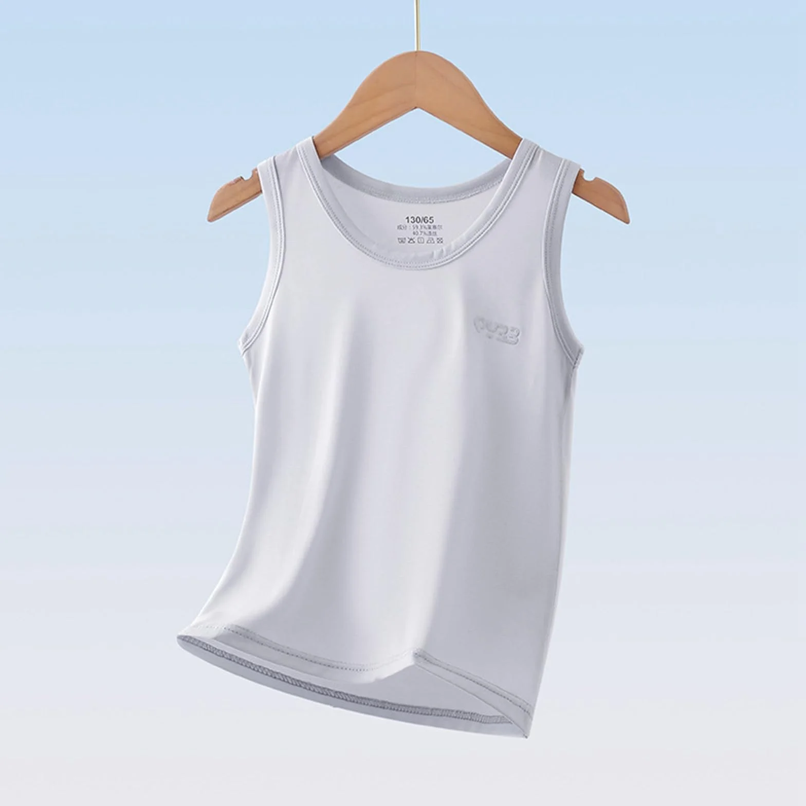 Camiseta de lyocell sin mangas para niños Ligero monocolor cuello redondo gris 13-14 años
