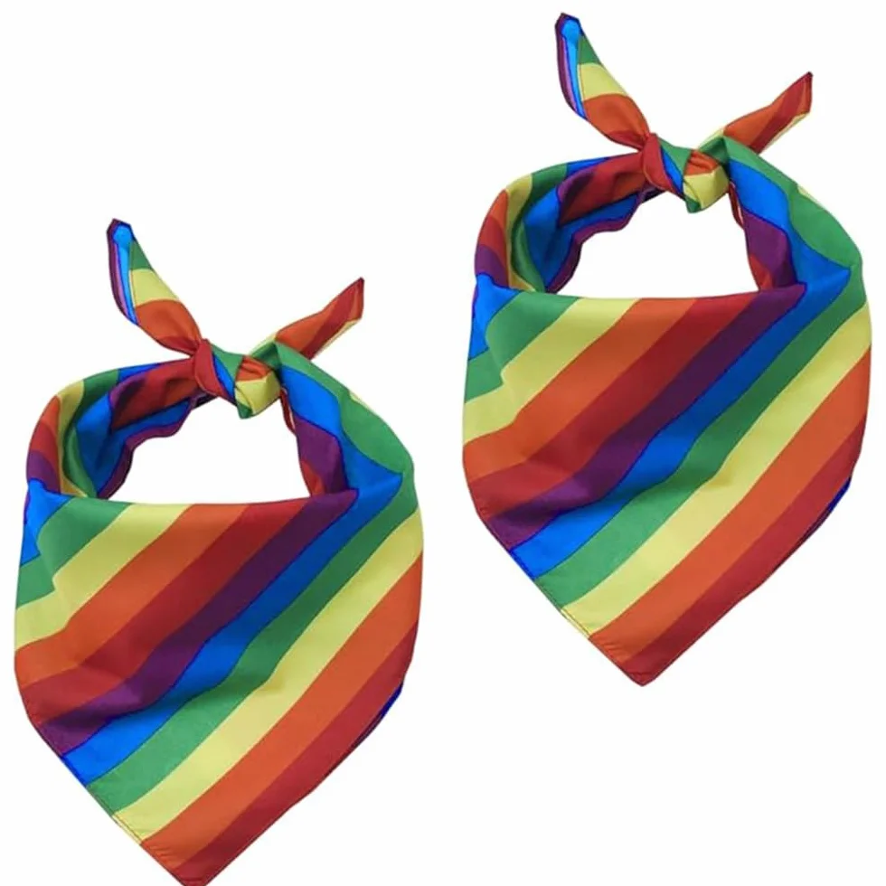 Set de 2 Bandanas Arcoíris Multicolor de Algodón para el Cabello y Cuello, Accesorio Multifuncional para Fiestas