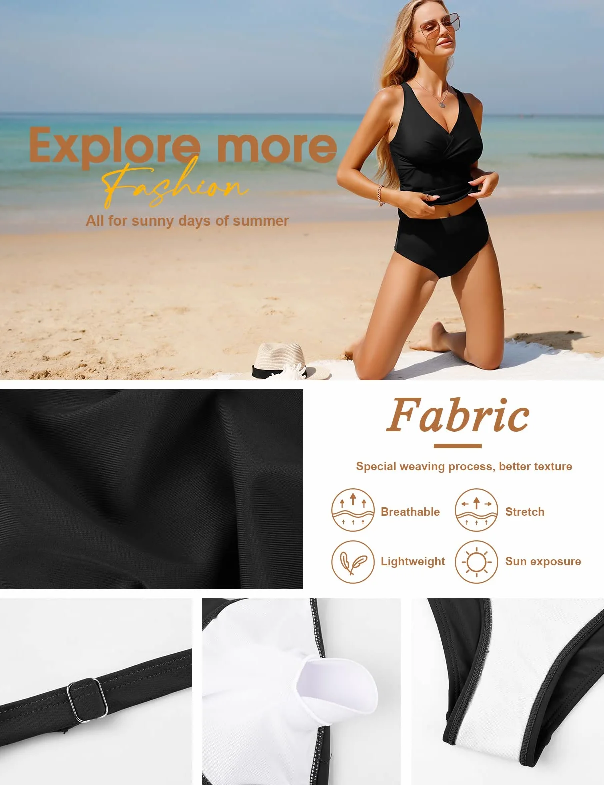 UMIPUBO Bañador Mujer Talla Grande Tankini Reductor Vientre Plano Cuello V Push up Playa