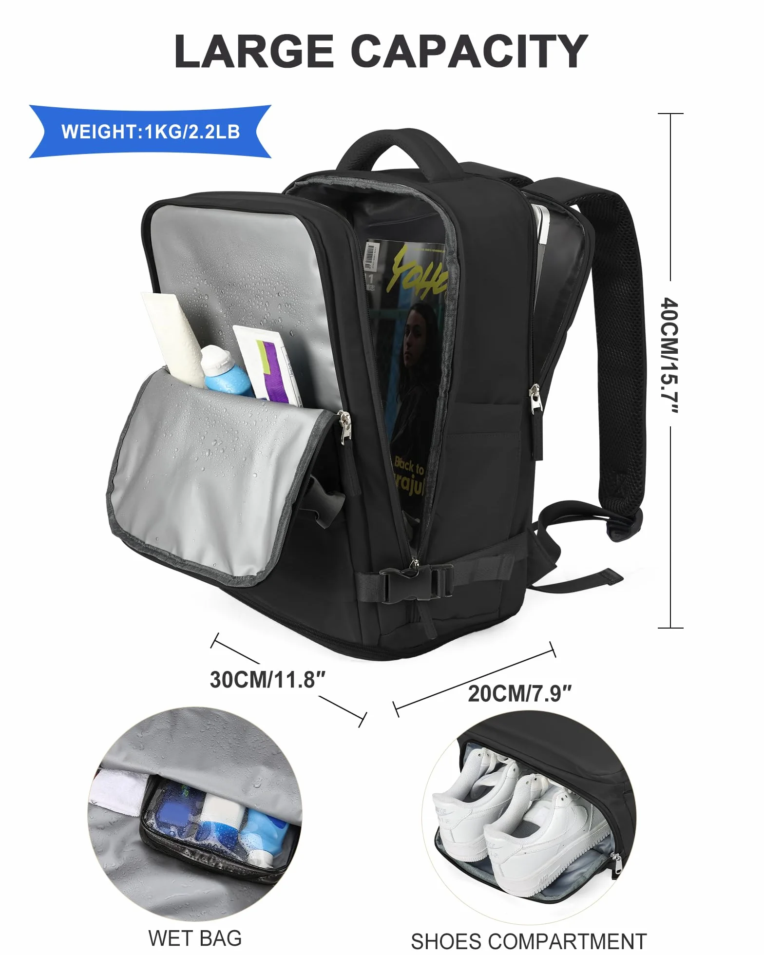 Mochila Viaje Cabina Avion 40x30x20 Mujer Ryanair Equipaje de Mano Vueling Wizzair Easyjet Portatil 14 pulgadas Hombre