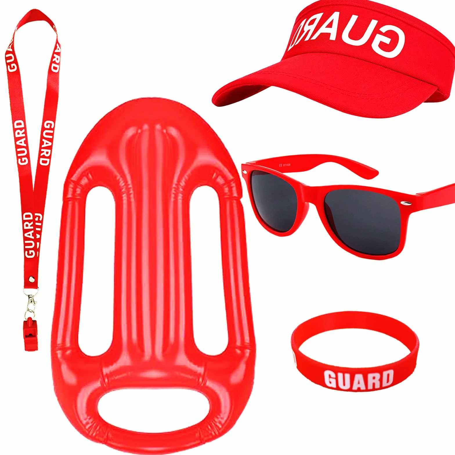 Traje de guardia de vida para mujer y hombre, disfraz de salvavidas, 5 piezas, rojo, gorro ajustable