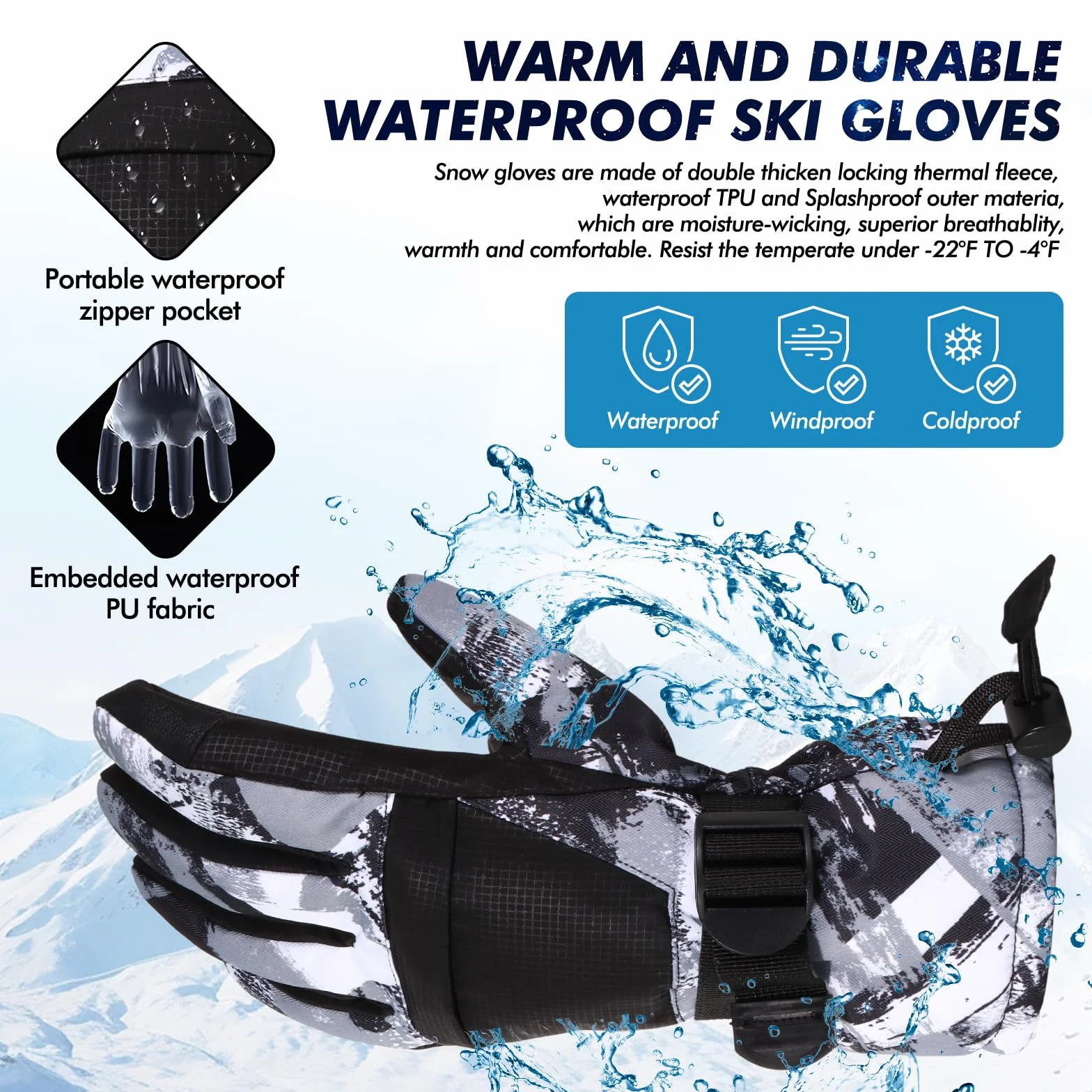 Guantes de esquí impermeables para nieve, adecuados para mujer, hombre y niños