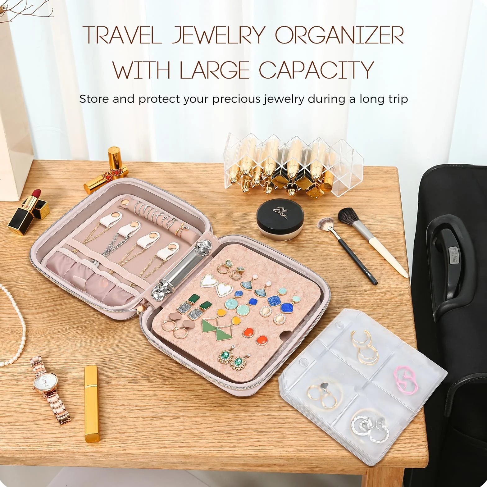 ProCase Estuche Organizador de Joyas Viaje, Joyero Portátil Cremallera Rosa Mediano