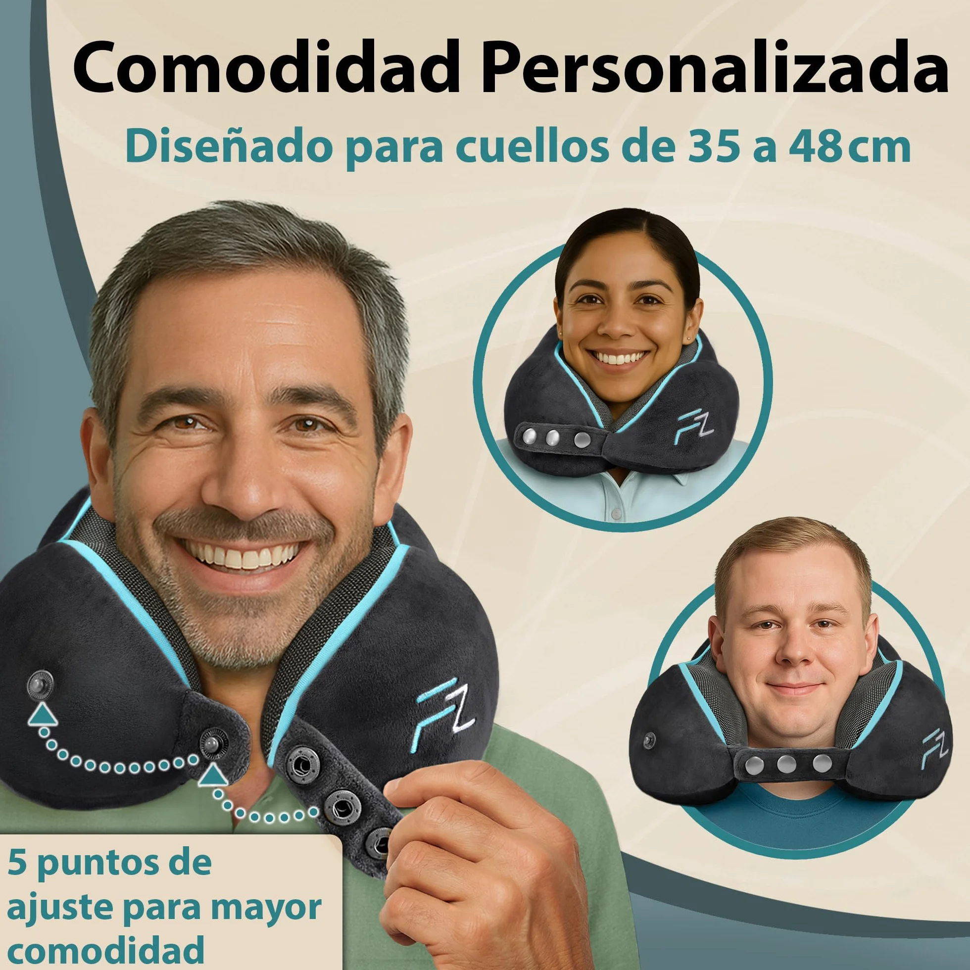 FLOWZOOM Almohada de Viaje Viscoelástica Soporte Ajustable 360° Funda Lavable Cojín de Cuello Negro