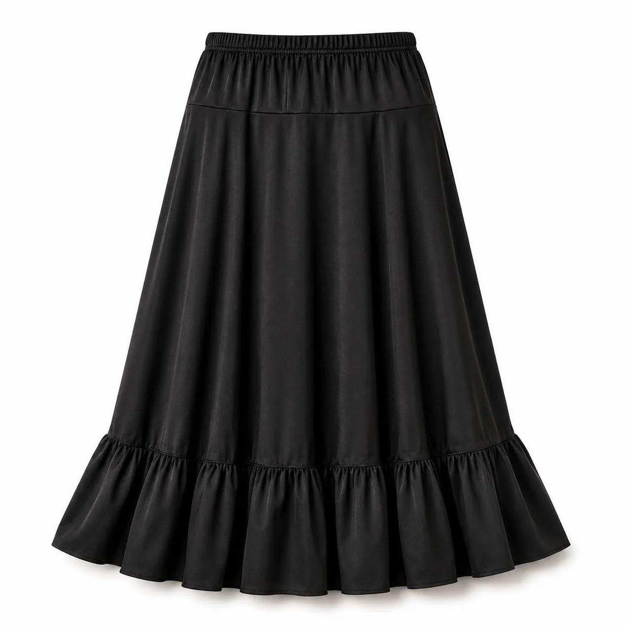 Falda de Flamenco básica Color Negro para niña, Volante Inferior y elástico en la Cintura, Tallas 2 a 12