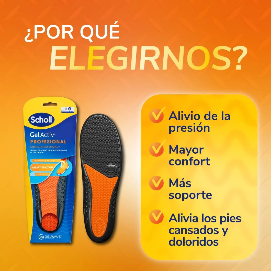 Scholl GelActiv Profesional Plantillas de Gel para Hombre Botas Zapatos Trabajo Comodidad Absorción Impactos Tecnología GelWave Talla 40-46.5
