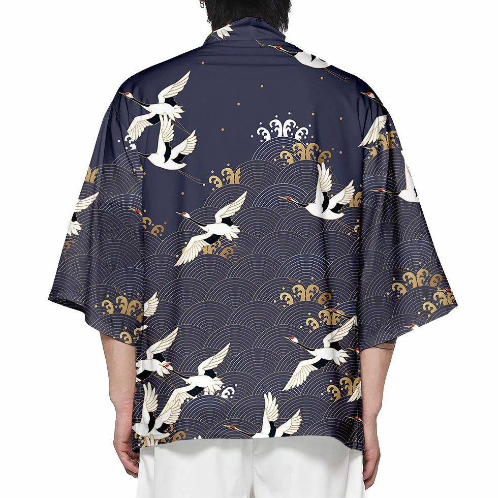 Hombre Hippie Camisa Kimono Japonés Estampado Holgado Manga 3/4
