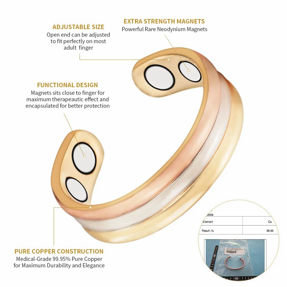 3 anillos magnéticos de cobre de tres tonos para mujer, regalo para mamá, esposa, joyería para mujer, tamaño ajustable, Cobre