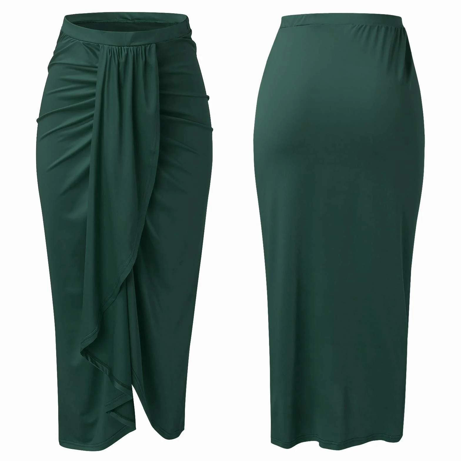 Falda larga de verano para mujer, cruzada hasta la rodilla, midi sexy de cintura alta, monocolor con hendidura, elegante informal
