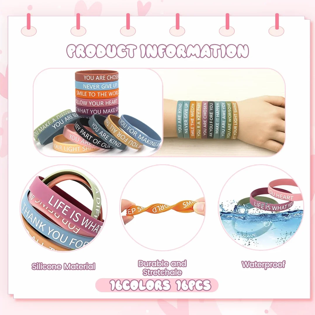 Pulseras de Silicona Coloridas Motivacionales con Frases Inspiradoras para Niños y Adultos