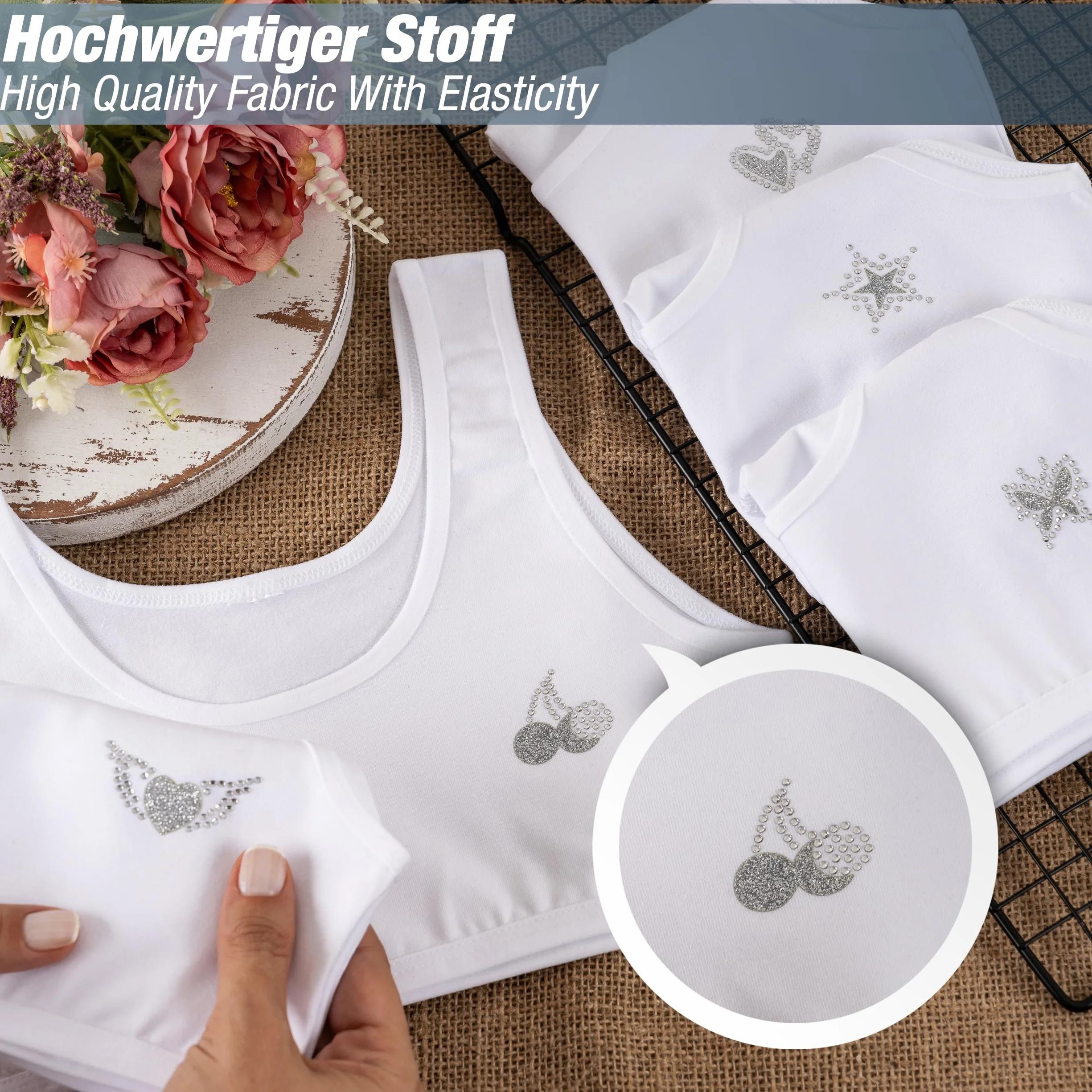 LOREZA Sujetador Bustier para Niñas Ropa Interior Piedras Preciosas Camiseta de Tirantes Algodón 10 a 15 años