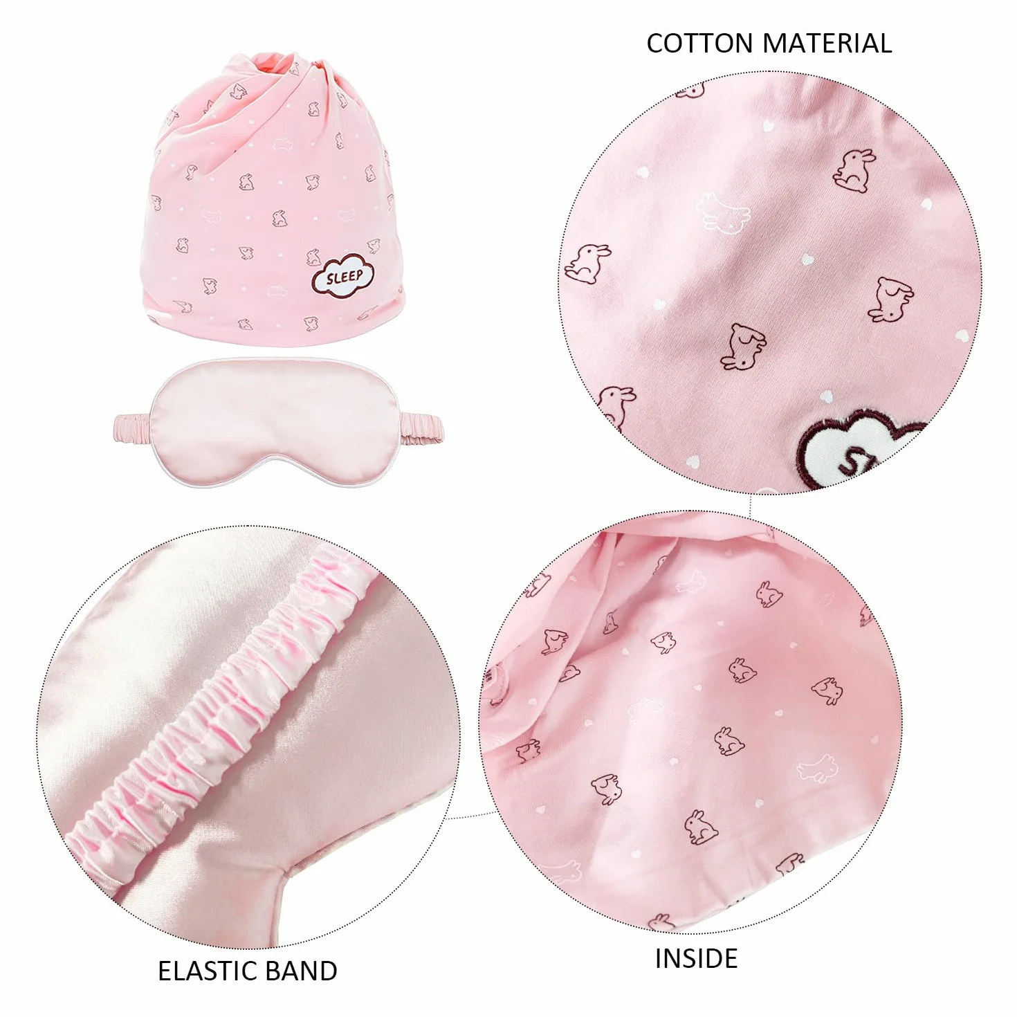 1 Gorro para Dormir, 1 Antifaz Rosa para Los Ojos, Pañuelo Rosa Cálido para La Cabeza, Gorro para El Pelo para Mujer, Gorro Posparto para Prevenir Resfriados