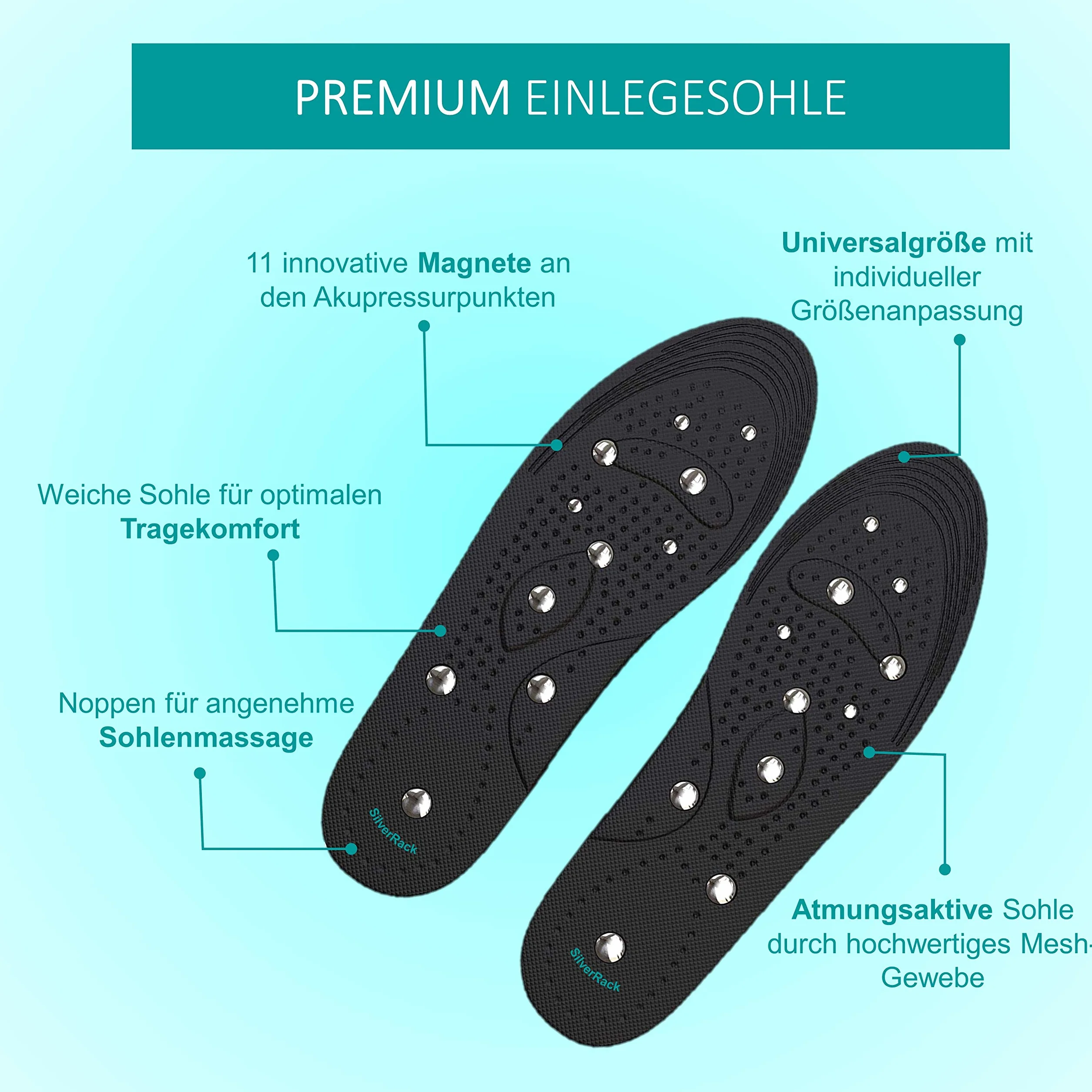 SilverRack Plantillas ortopédicas magnéticas con acupresión y masaje (Negro) soporte reflexología