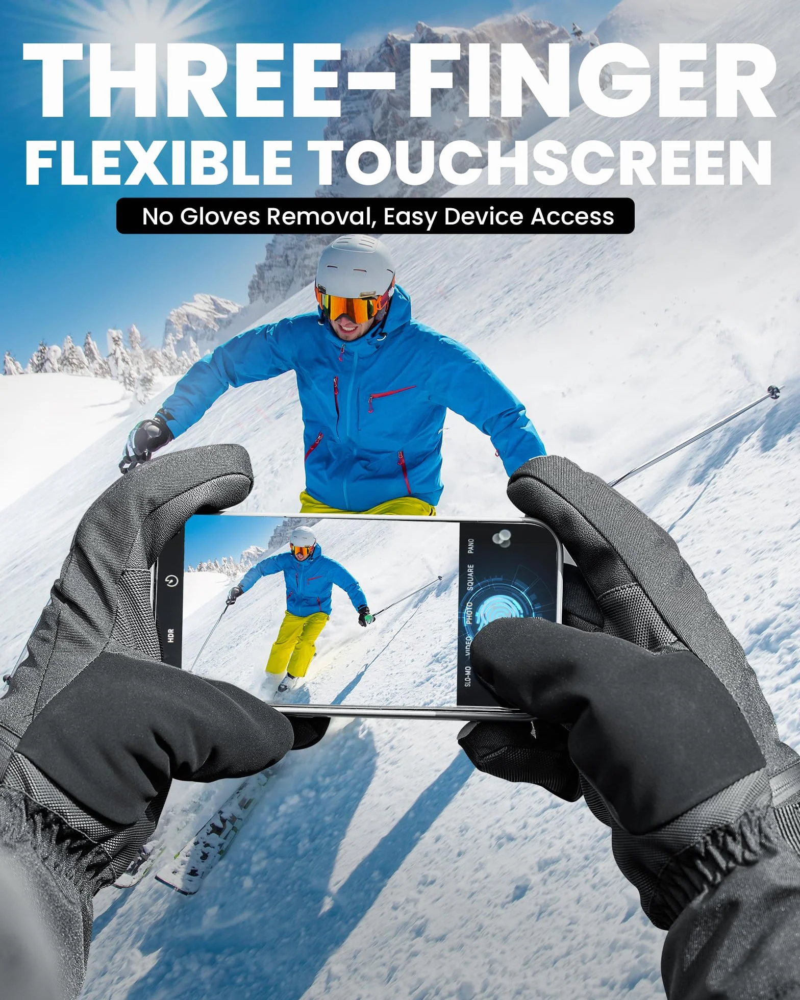 OutdoorMaster 3M Thinsulate - Guantes de Nieve para Mujer y Hombre, Guantes de Snowboard cálidos para Invierno, Impermeables, térmicos con Doble Bolsillo para esquí, Snowboard, Deportes de Invierno