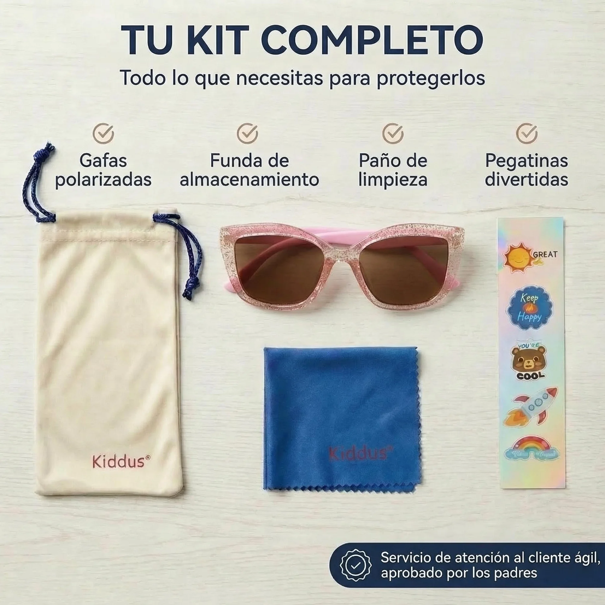 Kiddus Gafas de Sol Niña 4-8 Años Polarizadas UV400 CAT3 TR90 Flexible CE ISO REACH