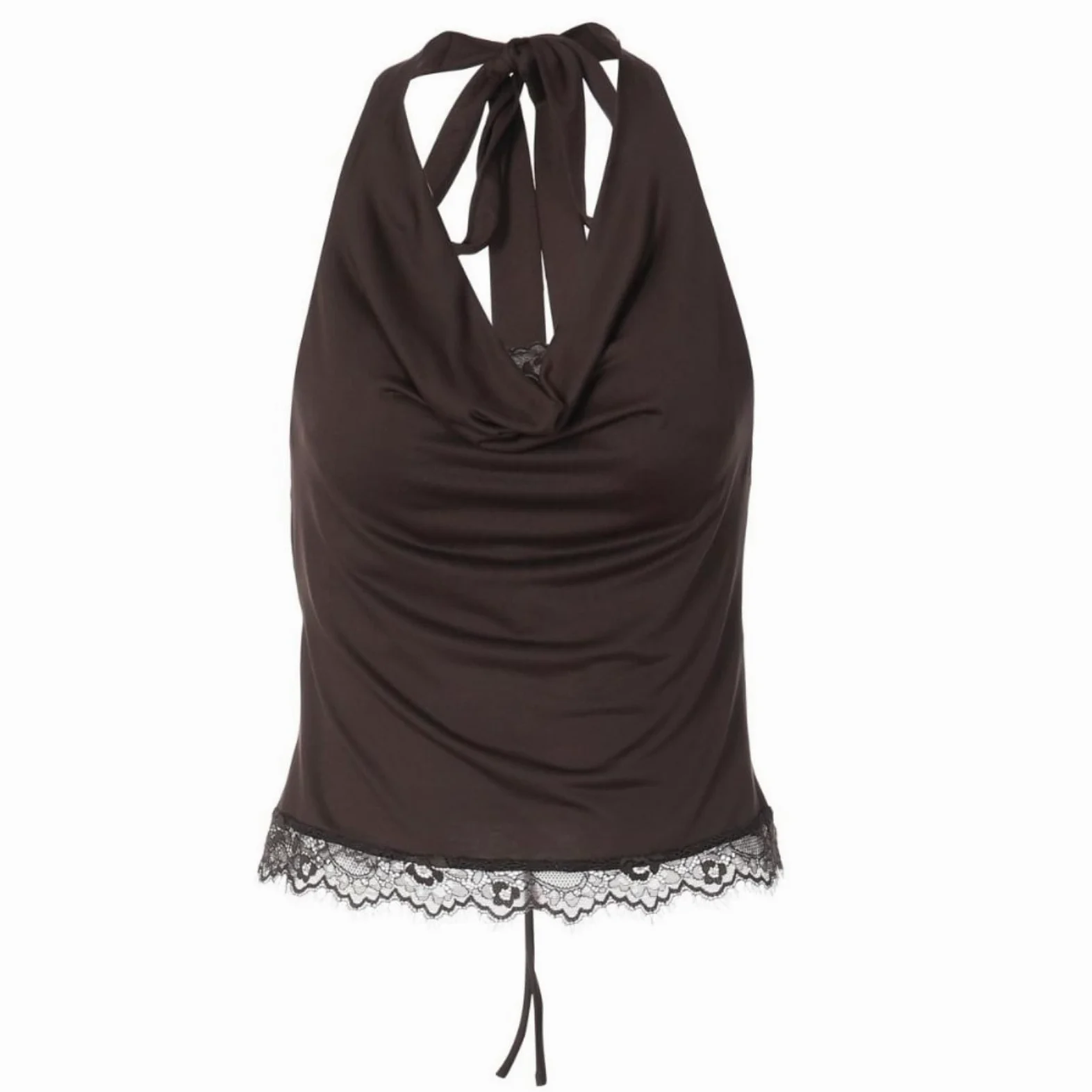 Chaleco de Mujer Moda Encaje Ruffles Halter Superior Colgante Cuello En V Tank Top Sexy Elegante Arriba Mujeres-Black-l
