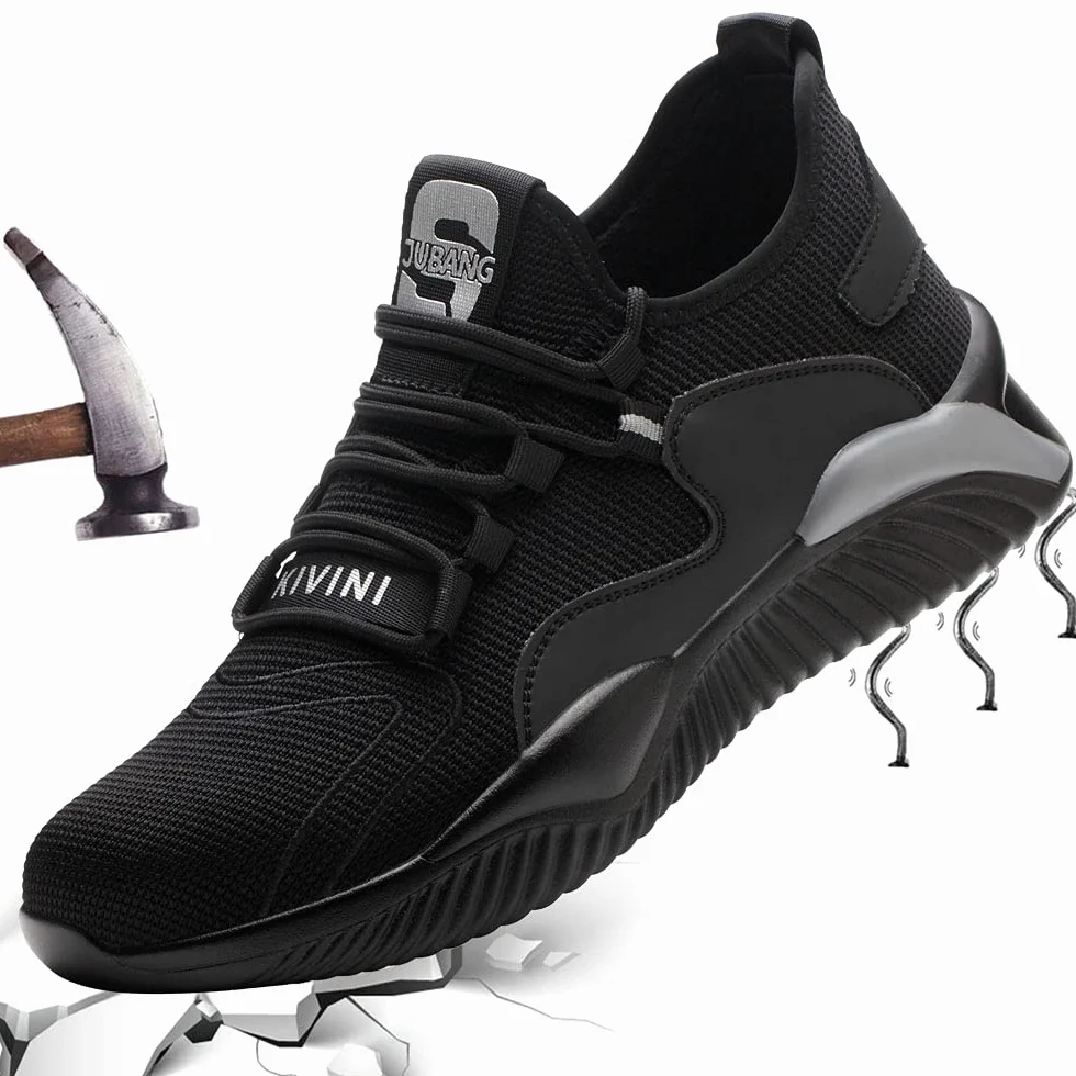Zapatos de Seguridad Hombre Mujer con Puntera de Acero Ligero Antideslizante Negro