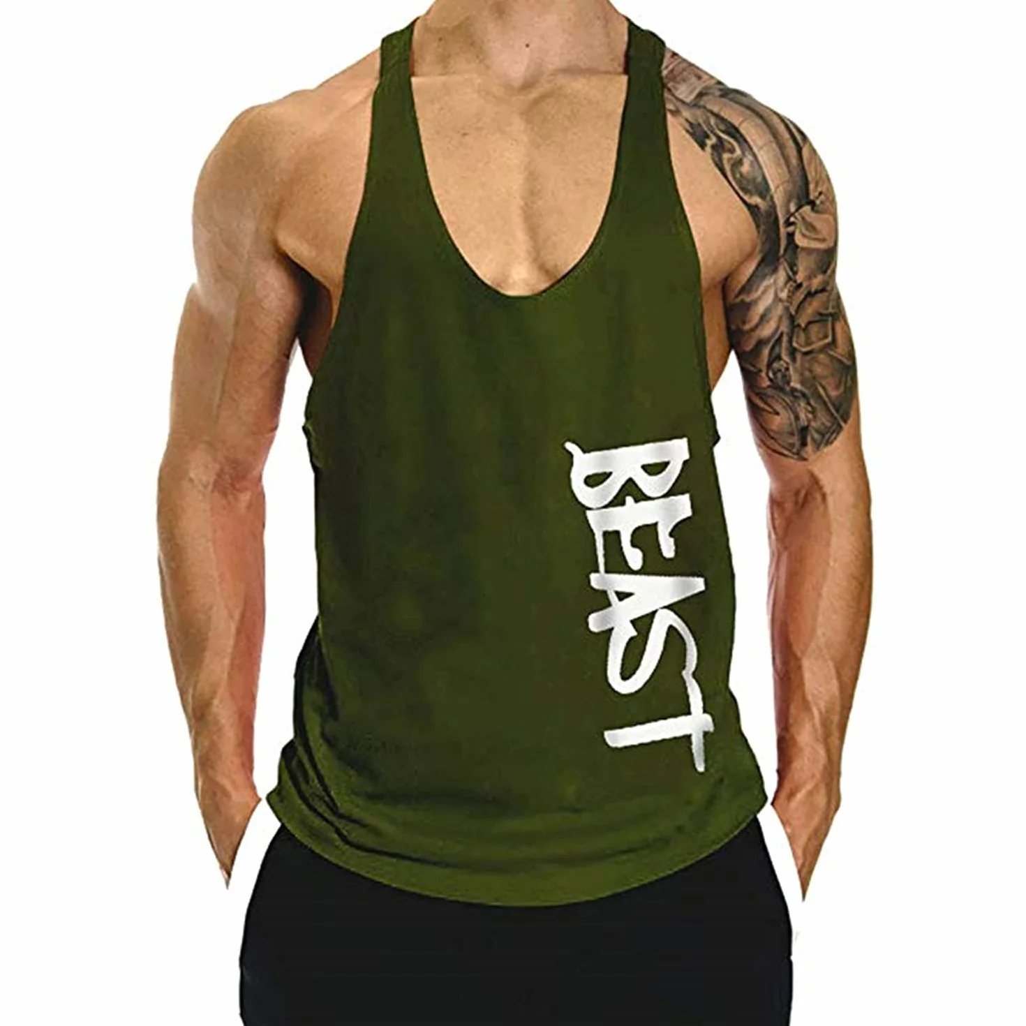 Beast Camisetas sin Mangas Elástica de Fitness Hombre Deportiva Culturismo Tank Top