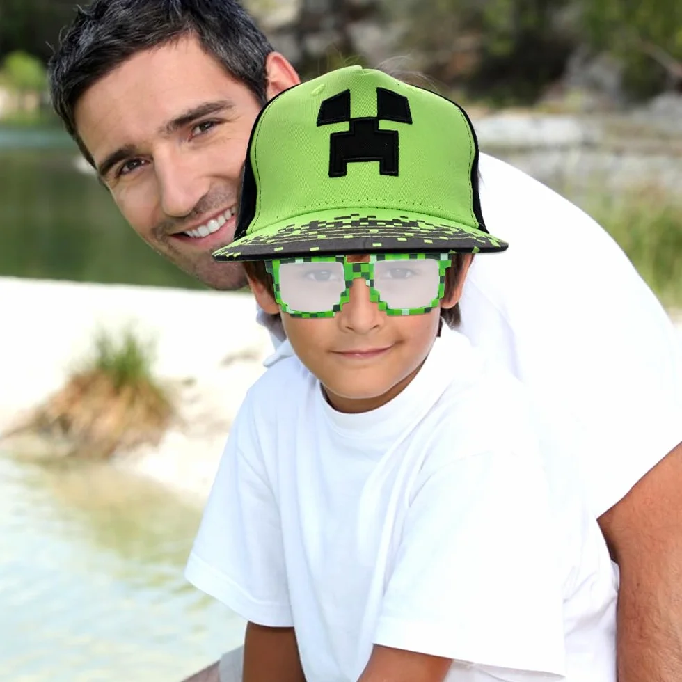 Minecraft Gorra de Béisbol para Niños, 2PCS Conjunto con Gafas de Sol, Bordada Transpirable Ajustable