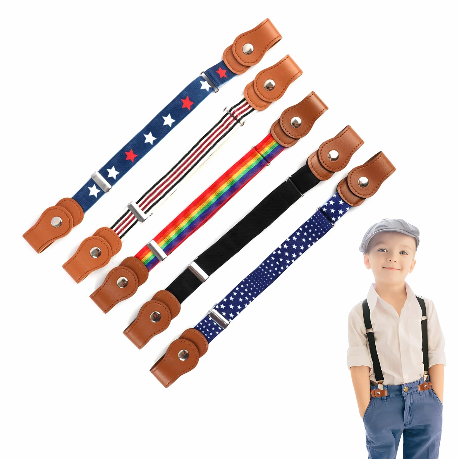 Cinturón elástico para niños ajustable 35-48 cm 5 piezas sin hebilla