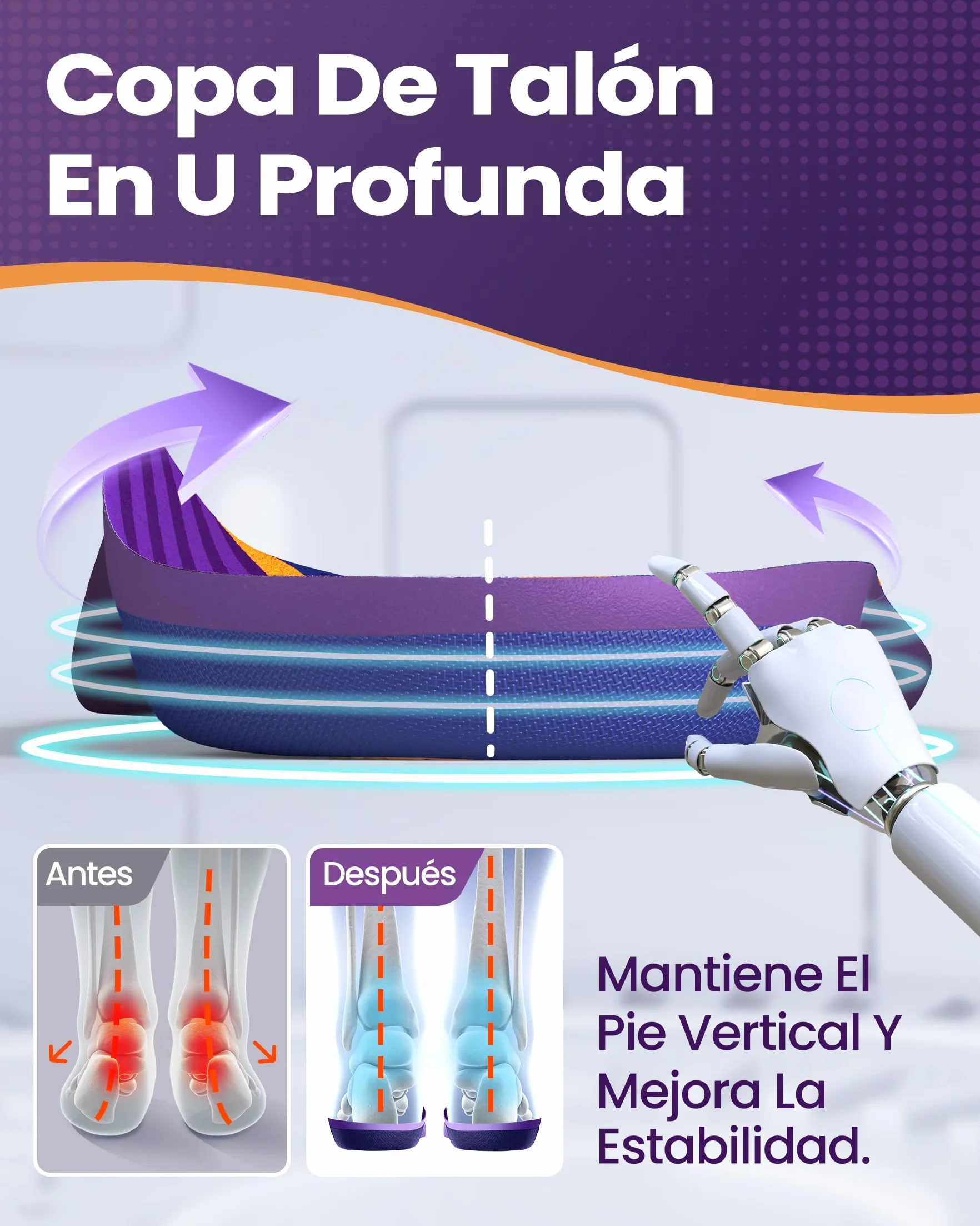 QBK Plantillas Ortopedicas para Pie Cavo con Pronacion, Fascitis Plantar, Soporte del Arco
