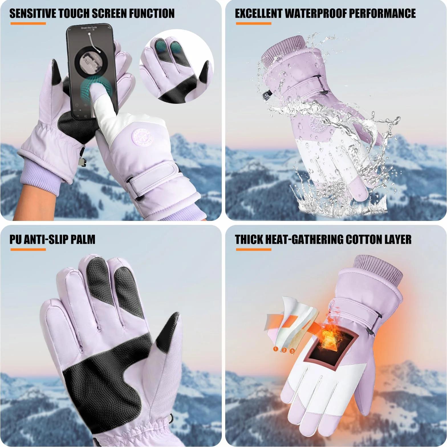 GEEKEO Guantes Térmicos Impermeables Antideslizantes a Prueba de Viento con Pantalla Táctil para Esquí y Nieve