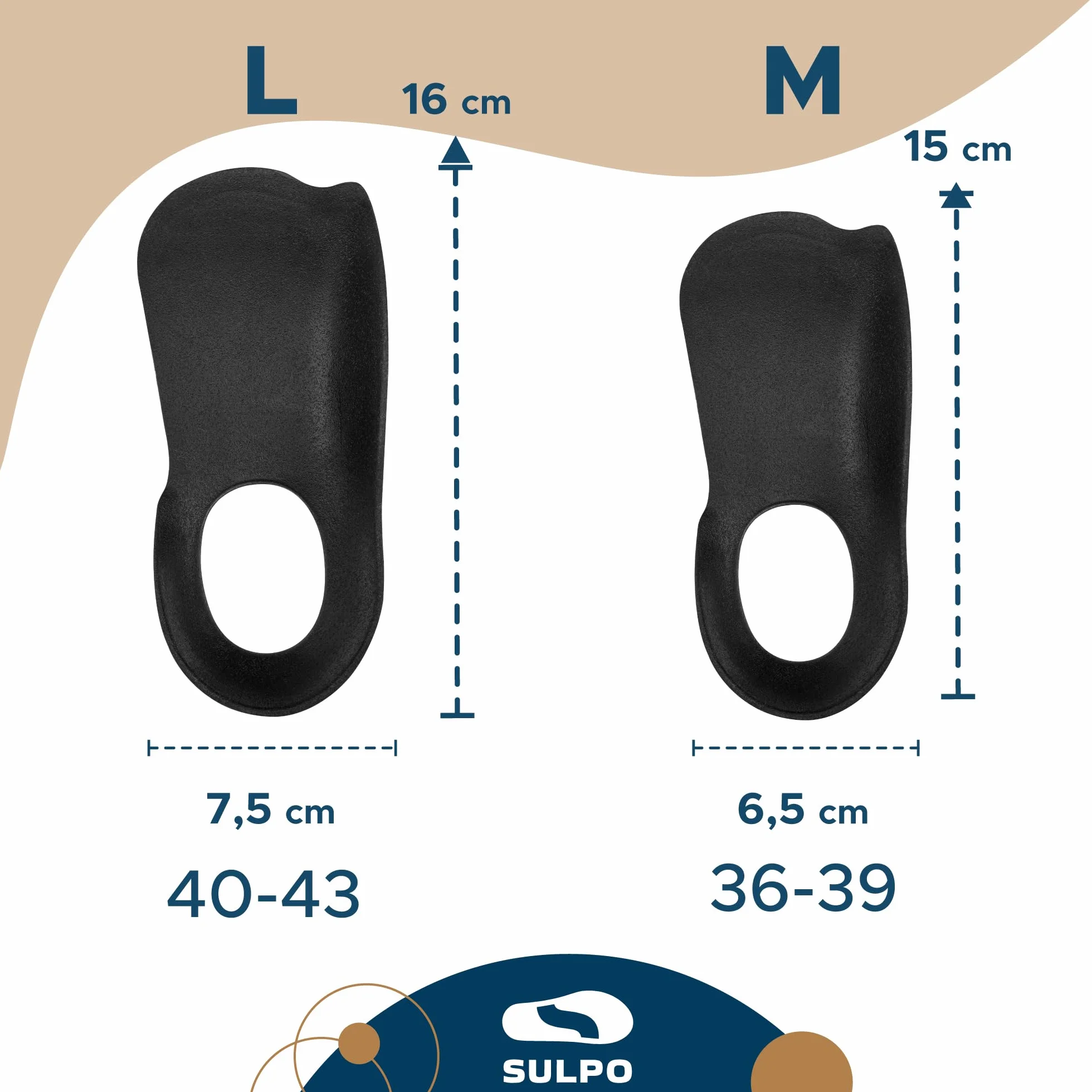 SULPO Taloneras para fascitis plantar y espolon calcaneo - Protector talon 3/4 Plantillas ortopedicas - Almohadillas para talones 40-43 L