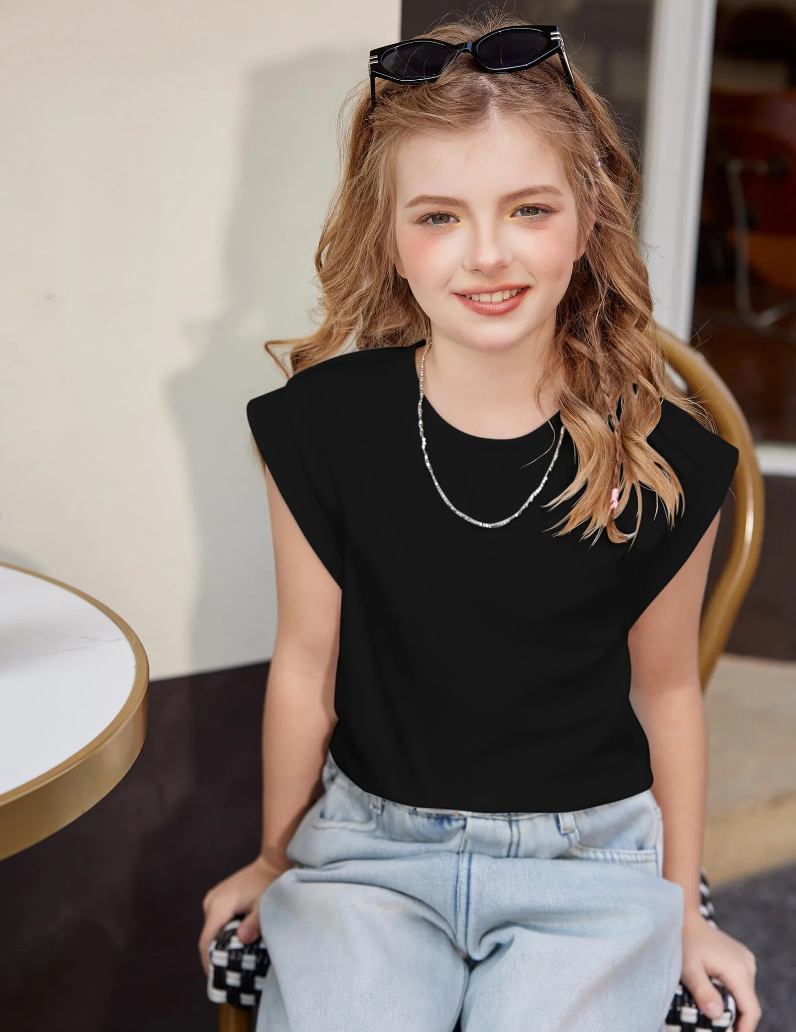 Arshiner Camiseta Manga Corta Cuello Redondo Rayas Color Liso para Niñas 5-12 Años