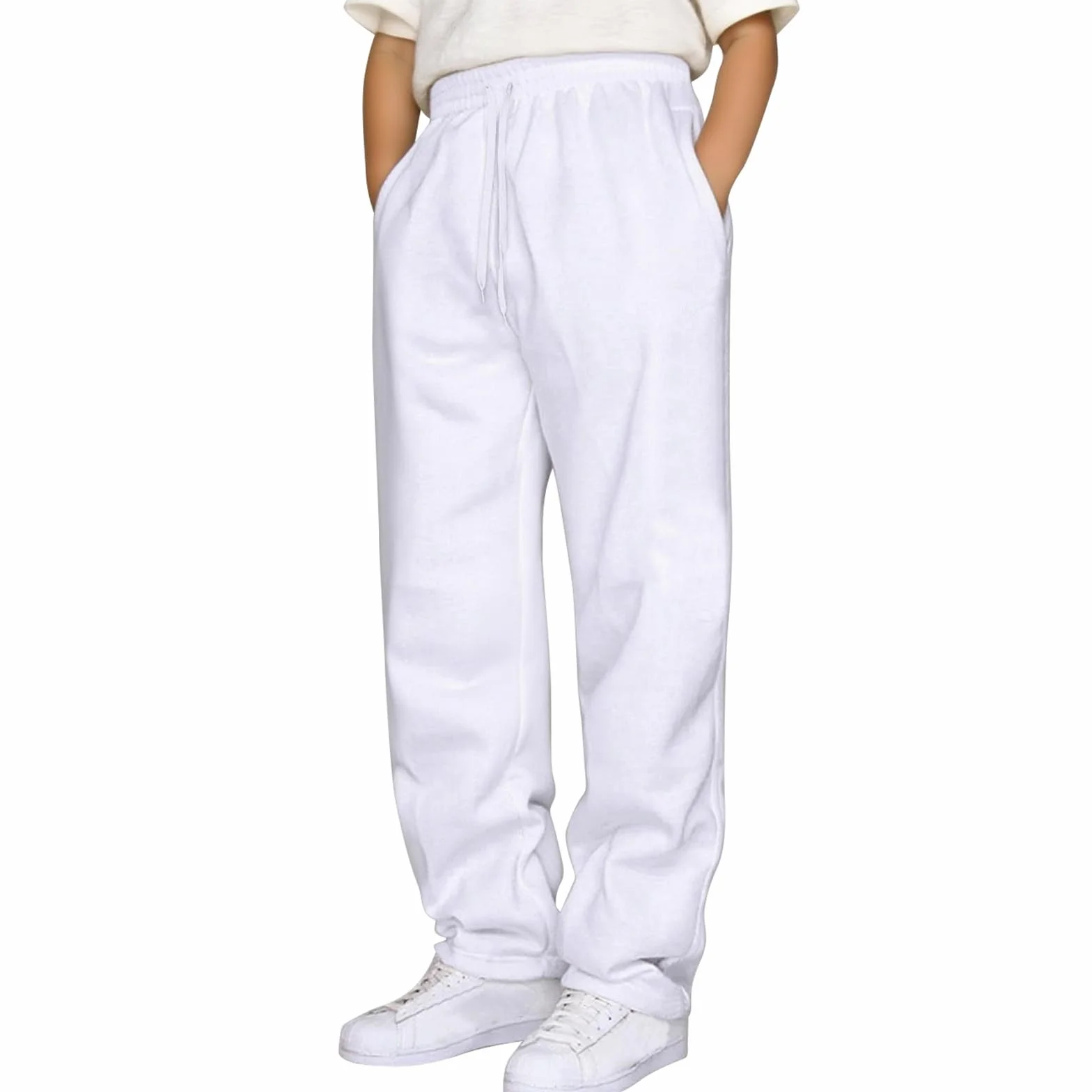 Pantalones para niño con cintura elástica y cordón, ajuste holgado, chándal con abertura para niños y adolescentes