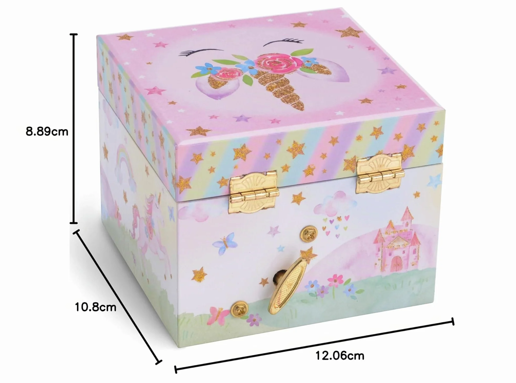 Jewelkeeper Joyeros Infantiles Cajón Musical Unicornio Arcoíris Brillante Cofre Tesoro Rosa 12 x 11 x 9 cm