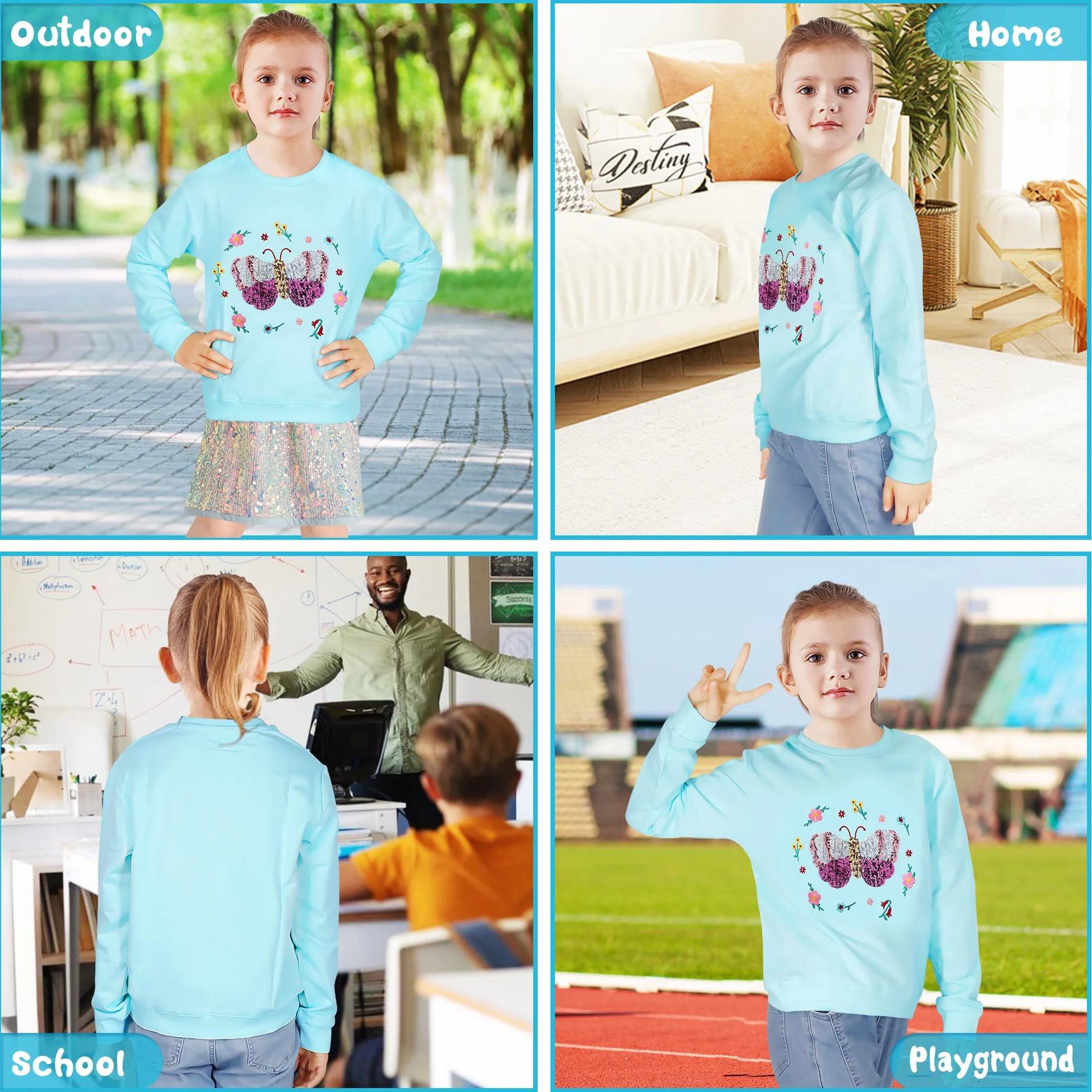 Sudadera Niñas Manga Larga Algodón Unicornio Arcoíris Cuello Redondo Casual Top 2-7 años