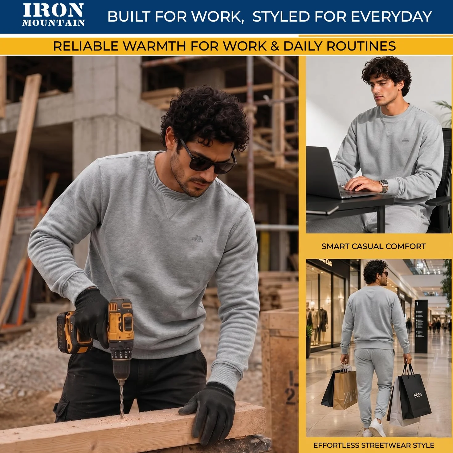 Iron Mountain IMSWT205 Sudadera de Cuello Redondo para Hombre con Hilo Reciclado Anti-Pilling Flexible