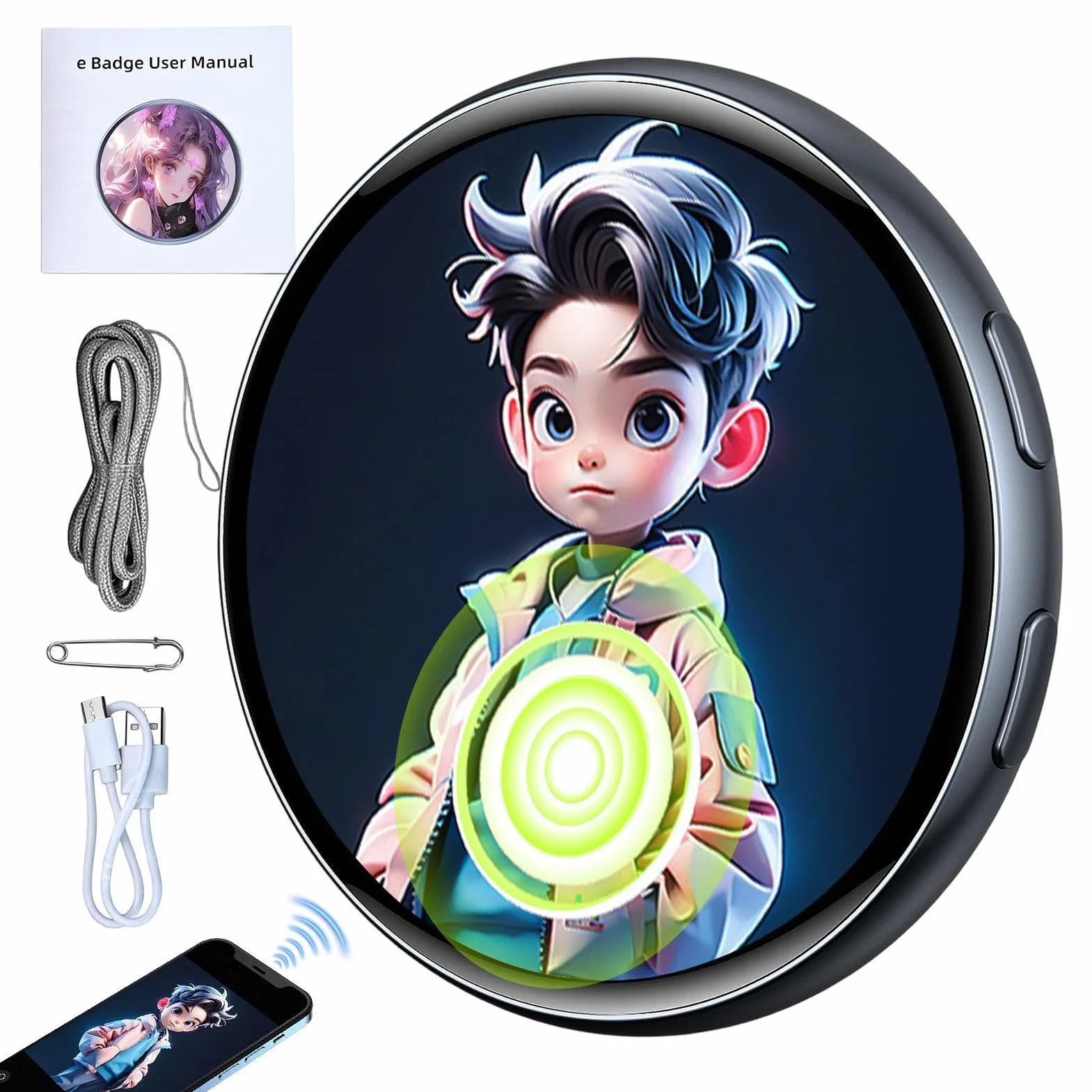 Pantalla Táctil HD Recargable Ponible Dinámica Inteligente Para Anime Adultos Niños Convención Cómic ACG Festival