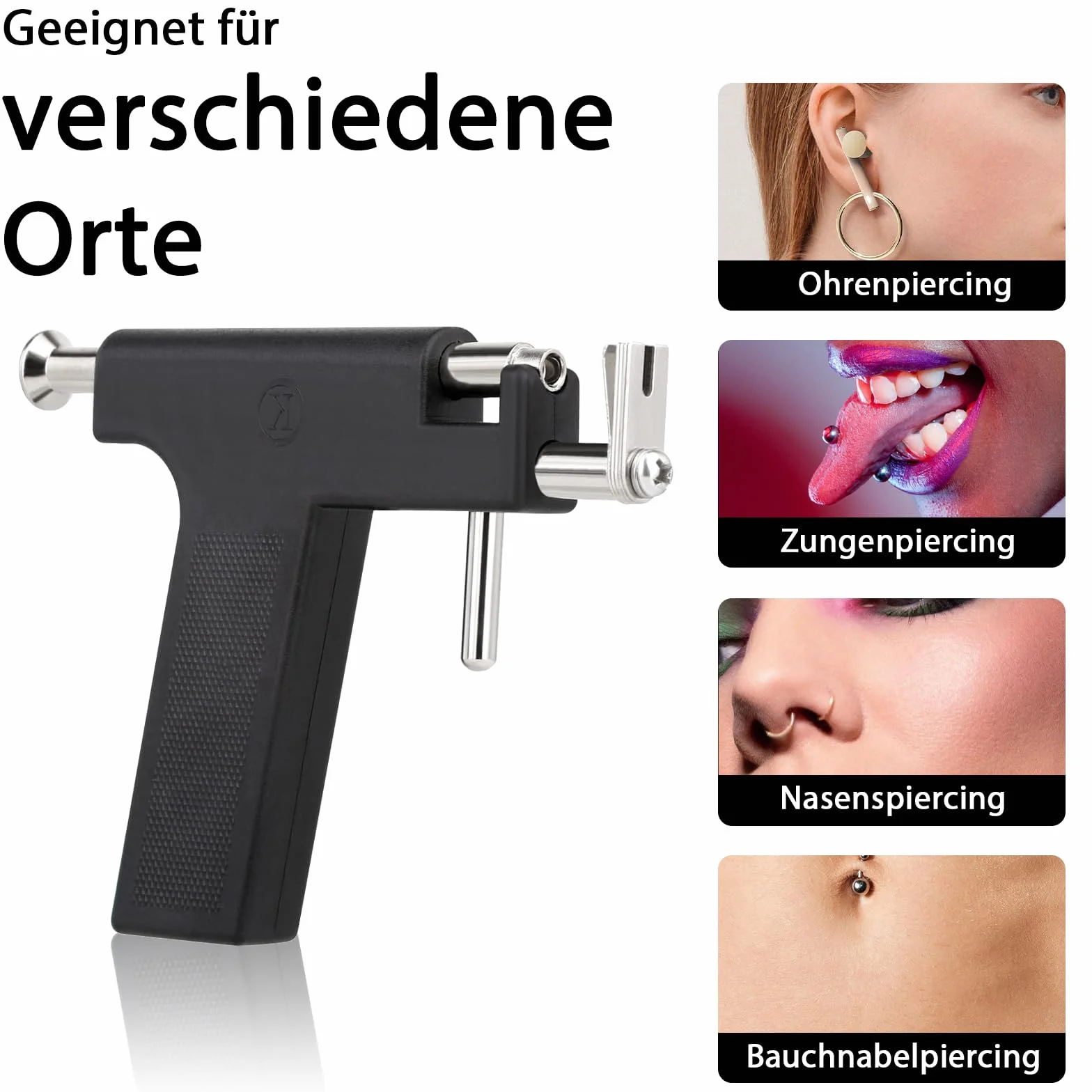 Kit de Pistola para Perforación de Orejas Profesional, 98 Pendientes, Negro