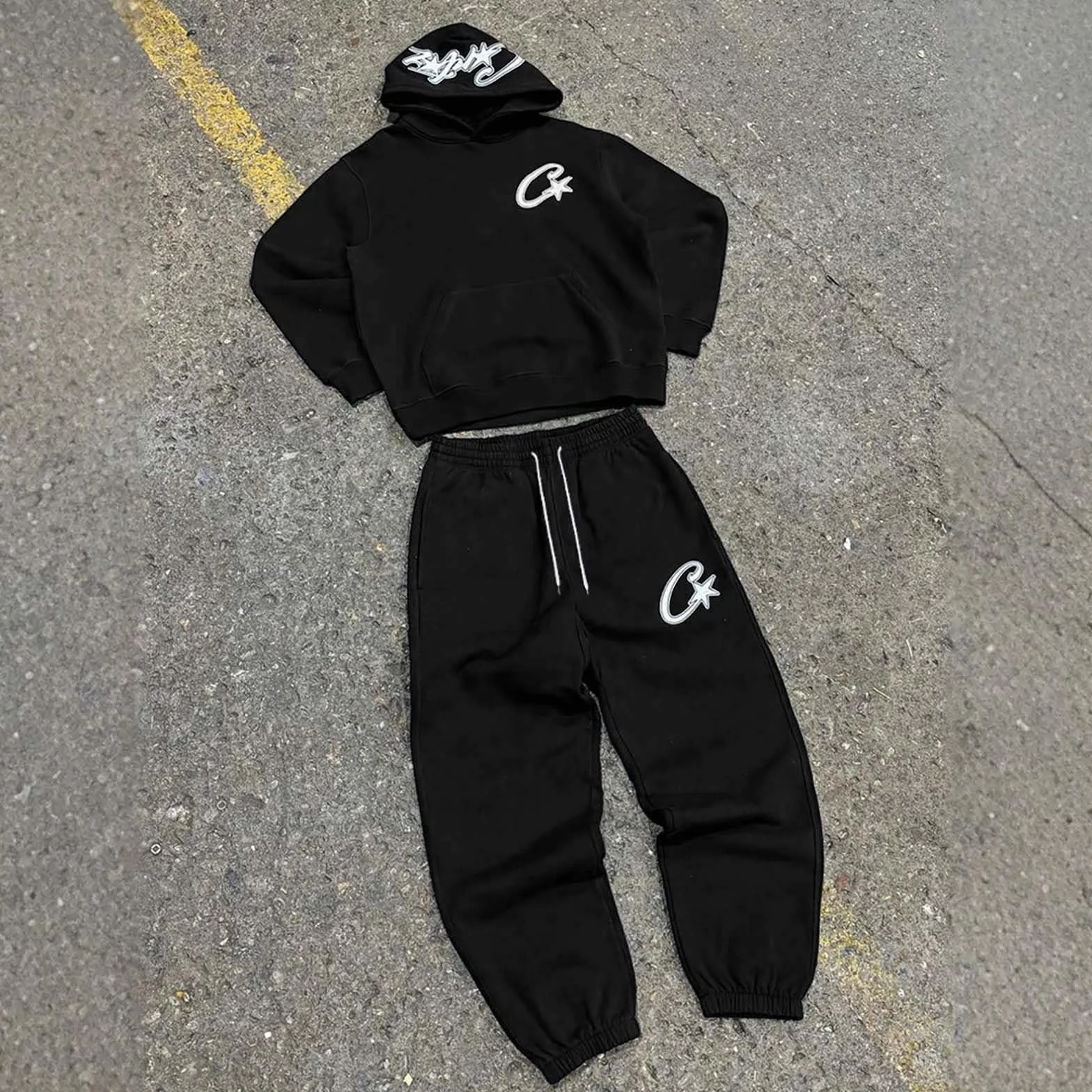 Sudadera con capucha y pantalón para hombre, conjunto deportivo informal de dos piezas