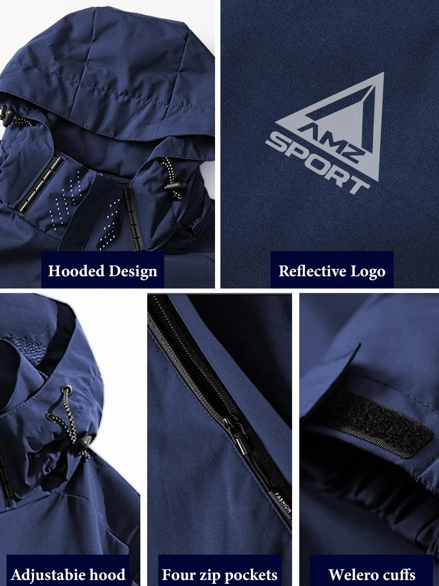 AMZSPORT Chaqueta Impermeable Cortavientos Ligera Plegable Transpirable para Senderismo Running Viajes