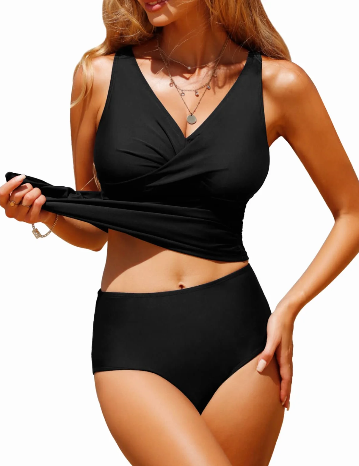 UMIPUBO Bañador Mujer Talla Grande Tankini Reductor Vientre Plano Cuello V Push up Playa