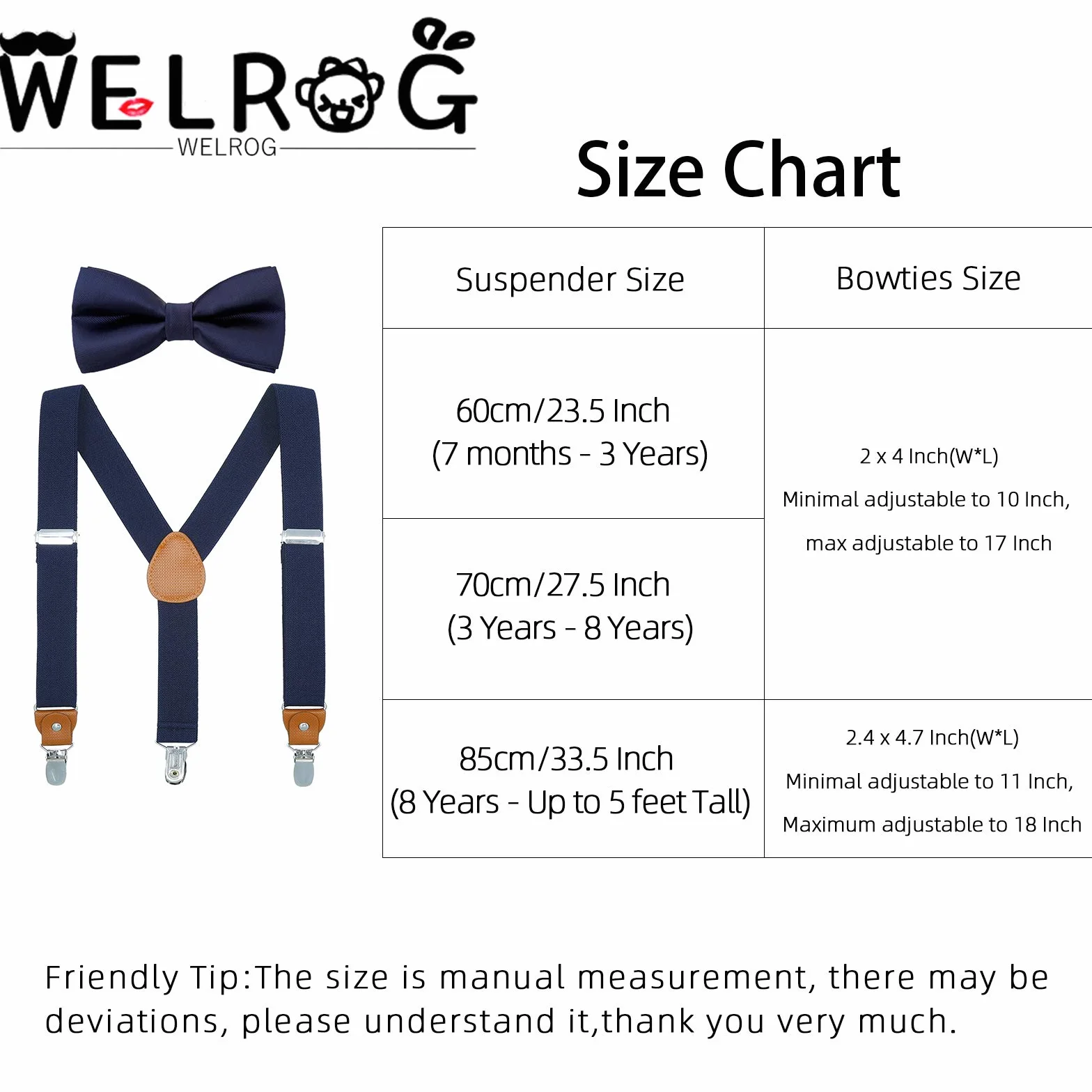 WELROG Tirantes ajustables en forma de Y con Pajaritas para Niños